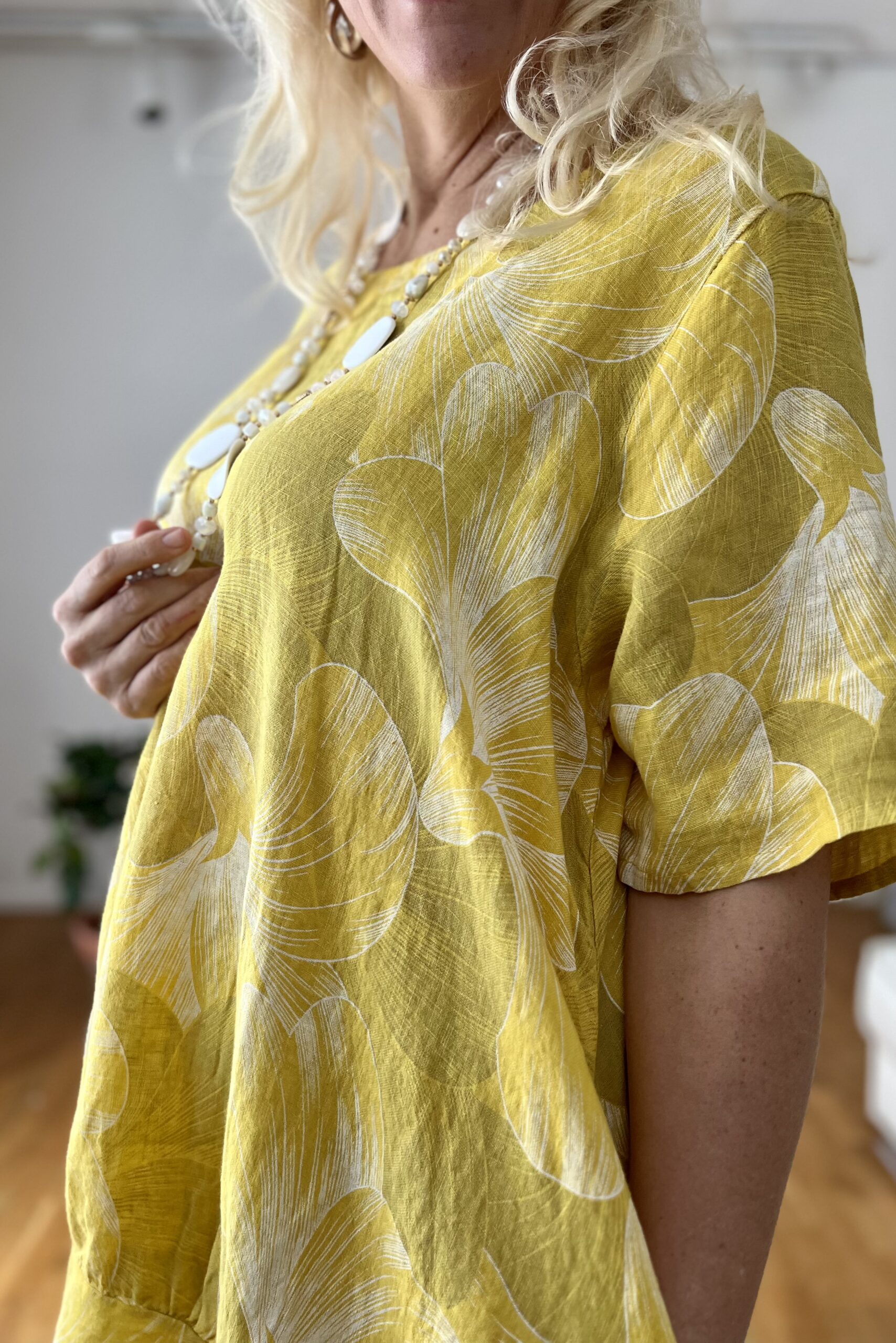 Kukkaunelma pellavatunika/mekko, keltainen 50/54 - Image 4