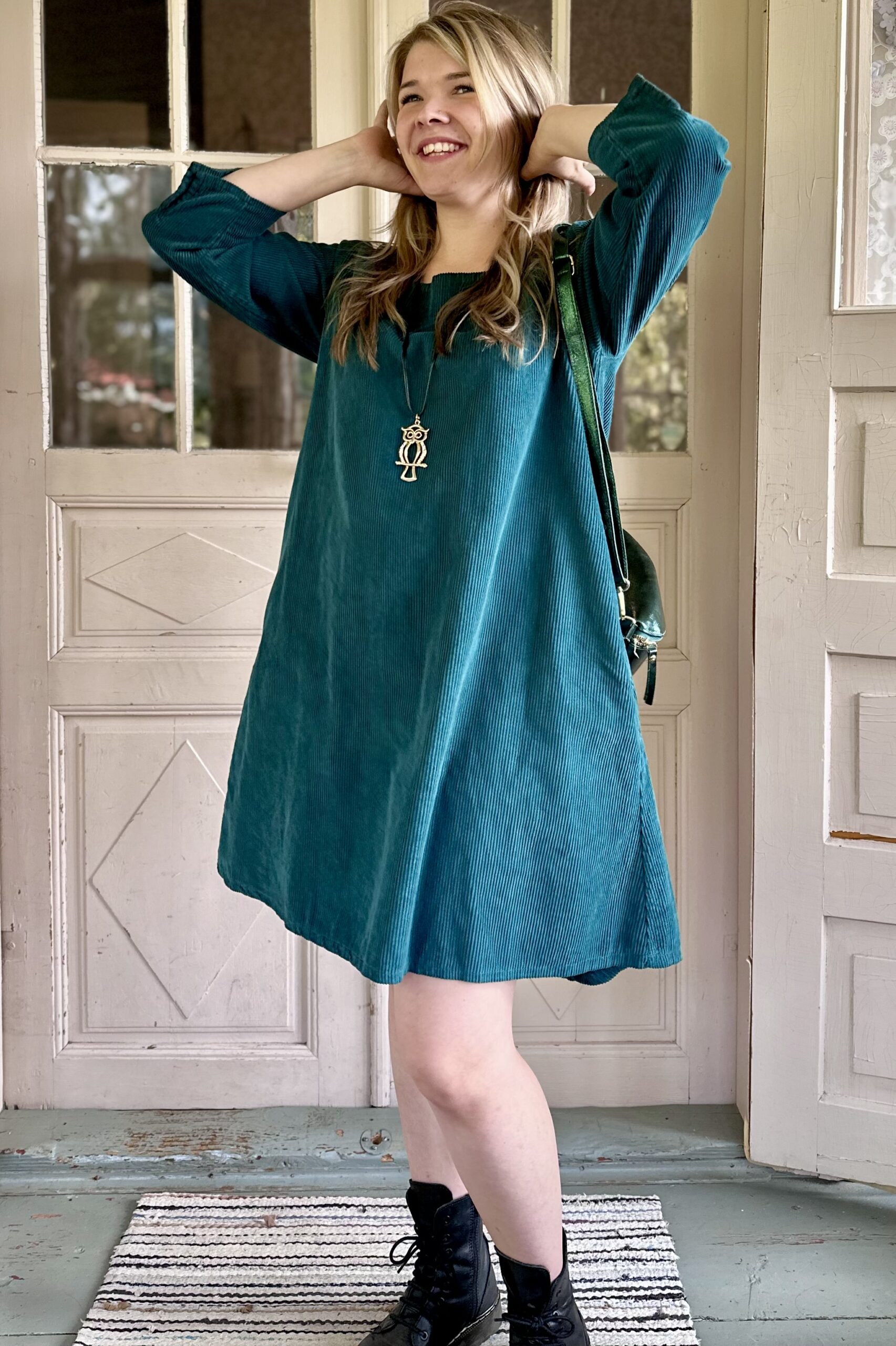 Pellavatehdas Buttons samettimekko petroolinvihreä