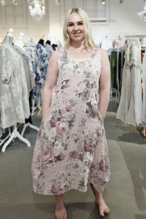 Hihaton Flowers pellavamekko puuteripinkki Pellavatehdas