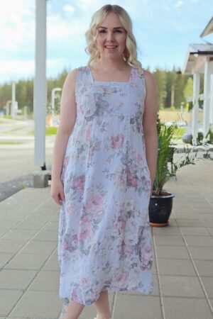 Pellavatehdas Flowers hihaton pellavamekko valkoinen