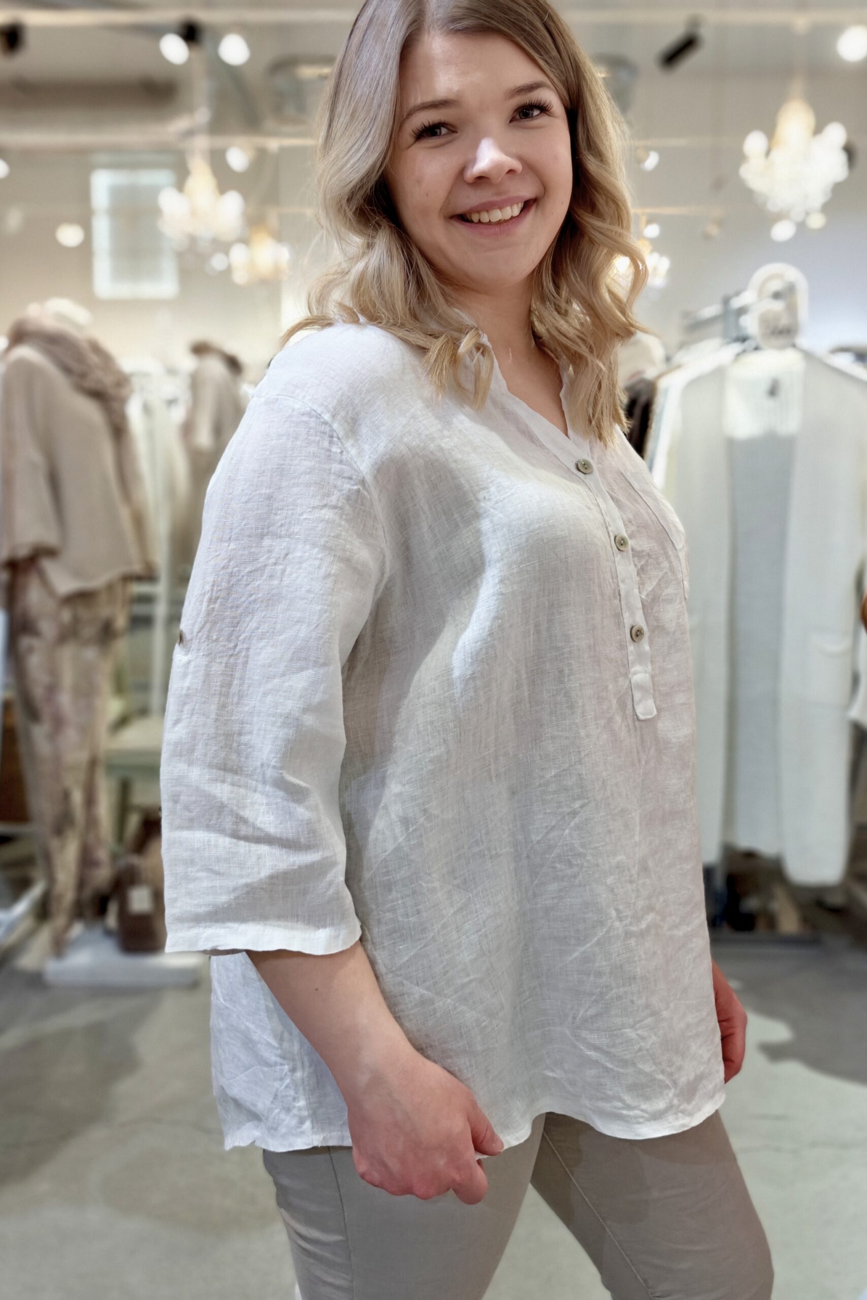 Rosa pellavapaitis valkoinen Pellavatehdas