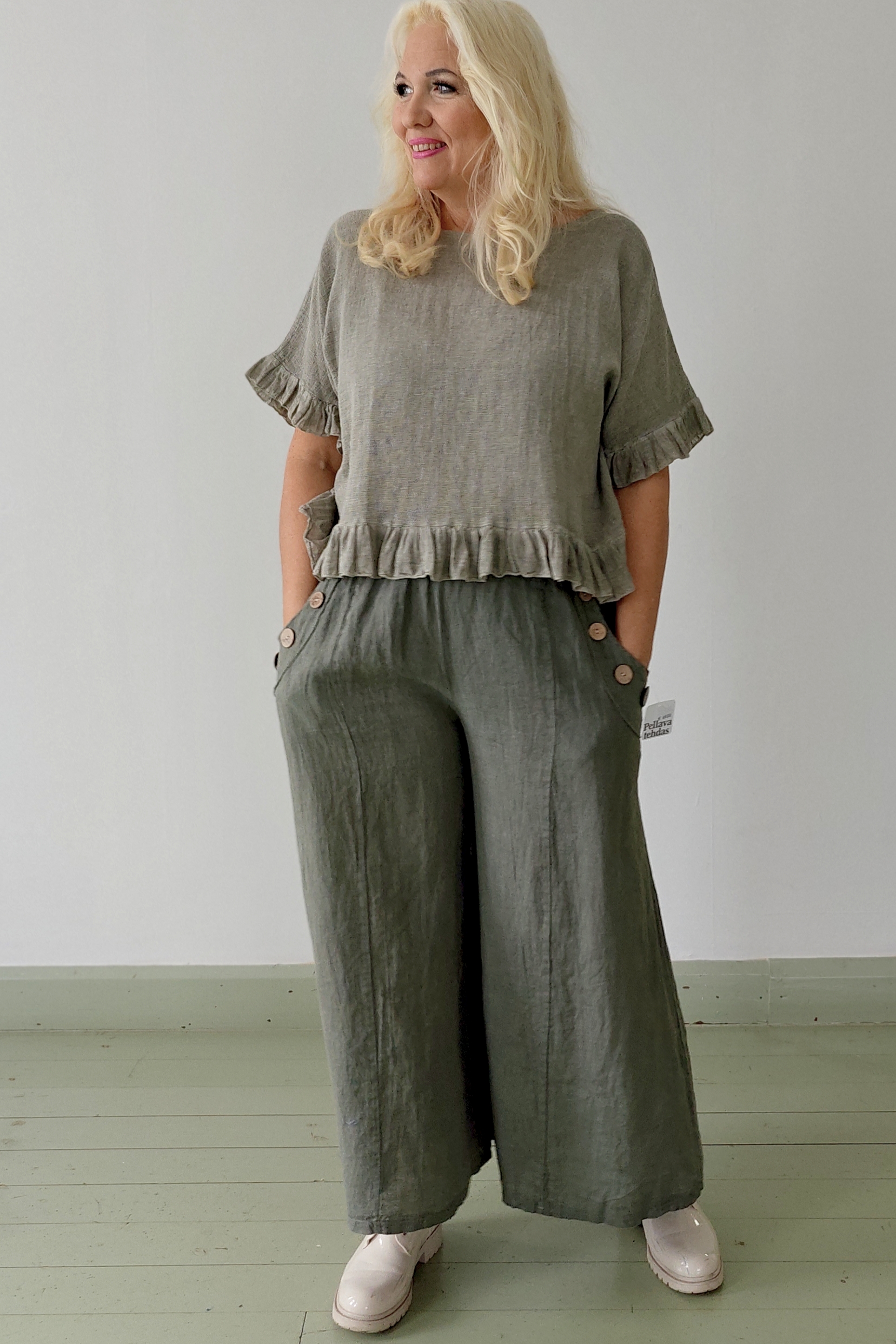 Riina housuhame khakivihreä Pellavatehdas