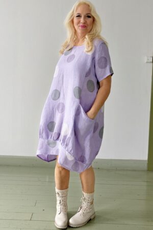 Palloset pellavamekko vaalea liila Pellavatehdas