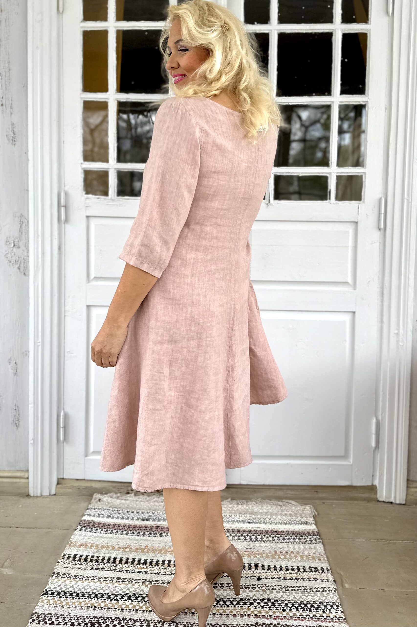 Diana pellavamekko, lämmin roosa - Image 3