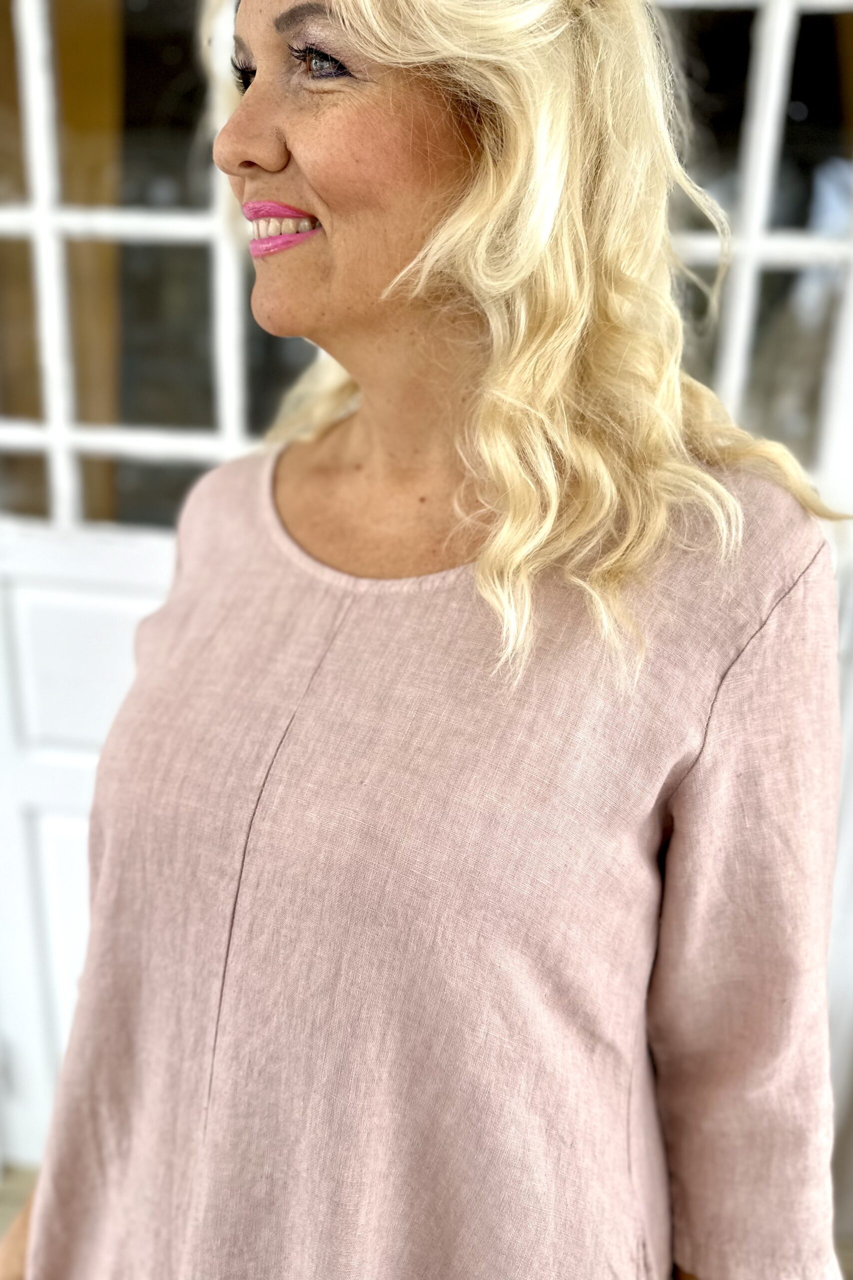 Diana pellavamekko, lämmin roosa - Image 4