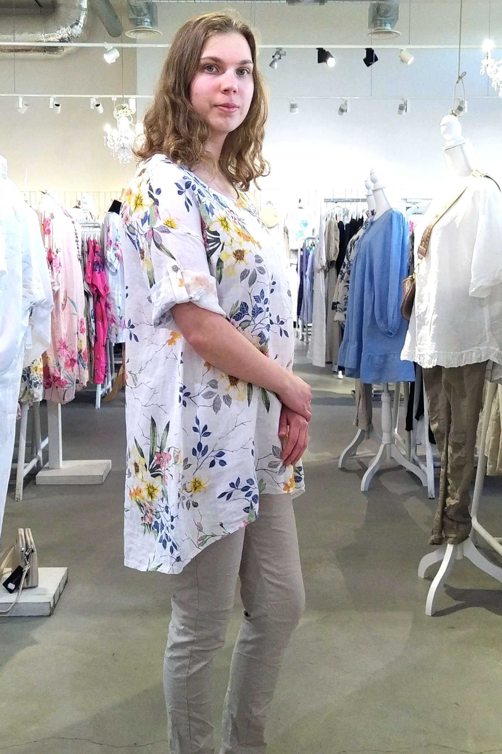 Kukka pellavatunika valkoinen