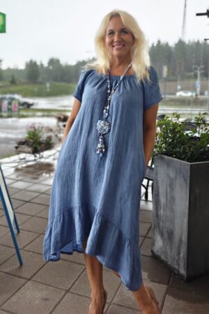 Pellavatehdas Kesäunelma pellavamekko farkunsininen