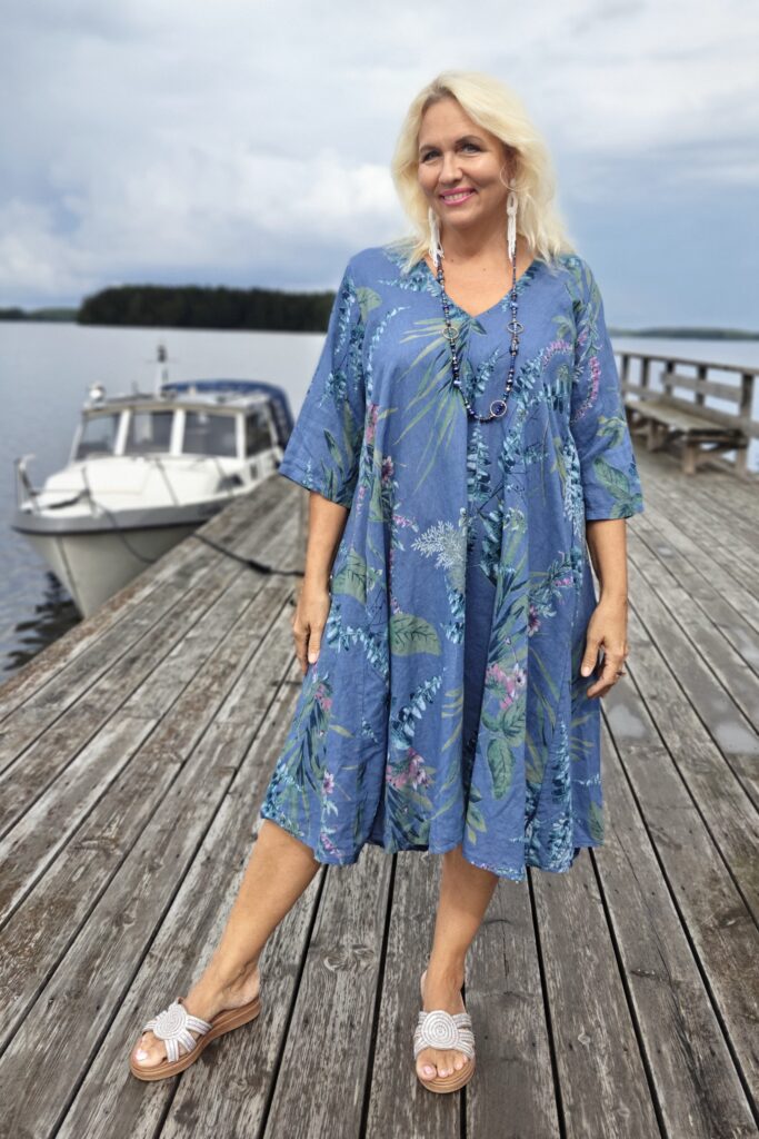 Pellavatehdas Juhannus pellavamekko farkunsininen