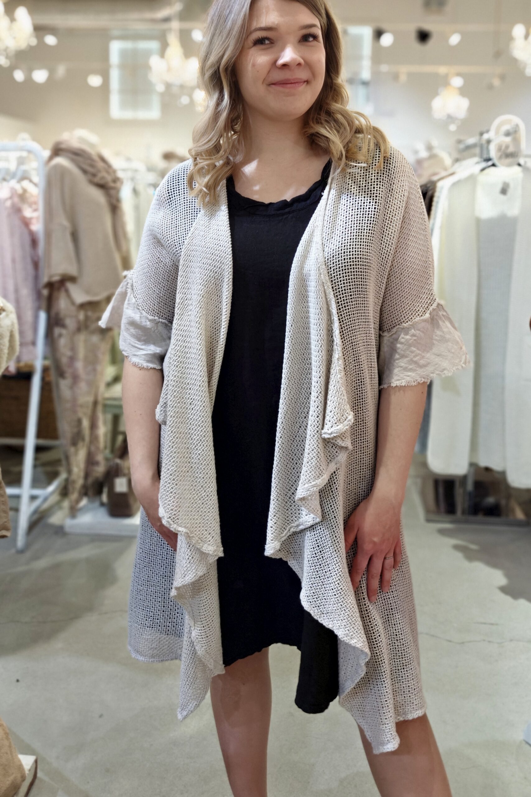 Michele mesh-neulosjakku beige Pellavatehdas