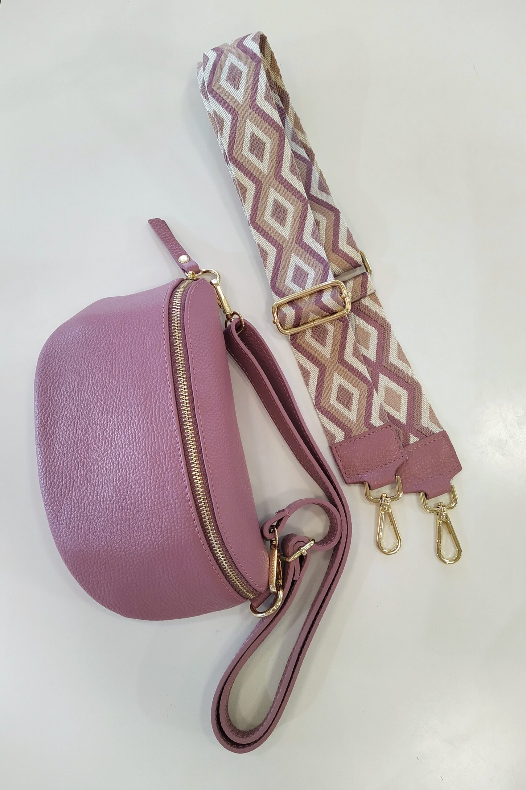 Pellavatehdas crossbody laukku vaihtohihnalla roosa