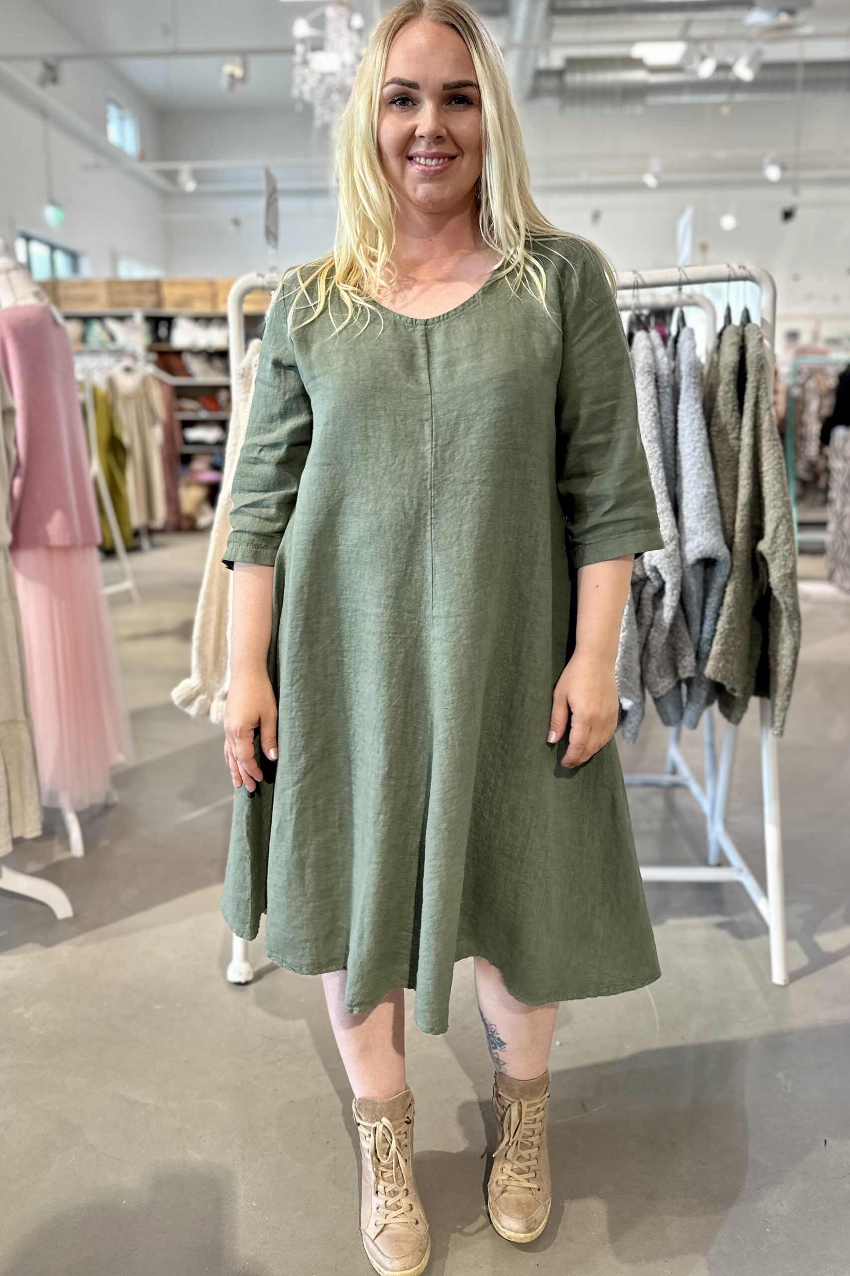 Diana pellavamekko, khakivihreä - Image 3