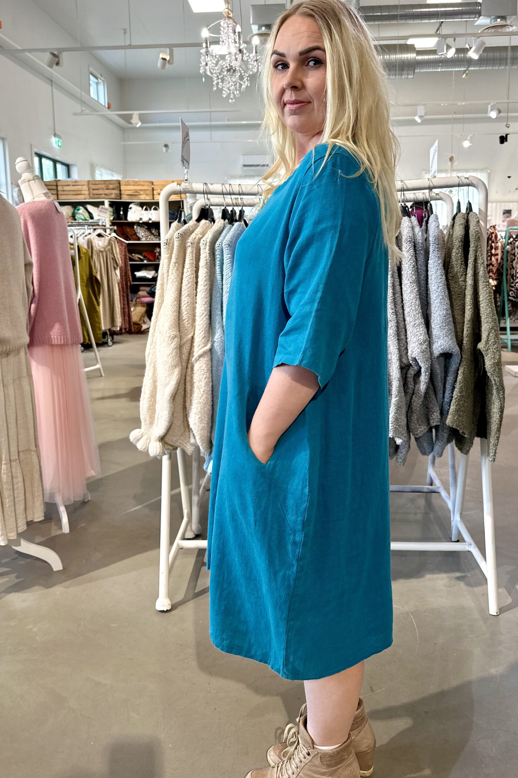 Gigi pellavamekko, petroolin sinivihreä 42/46 - Image 3