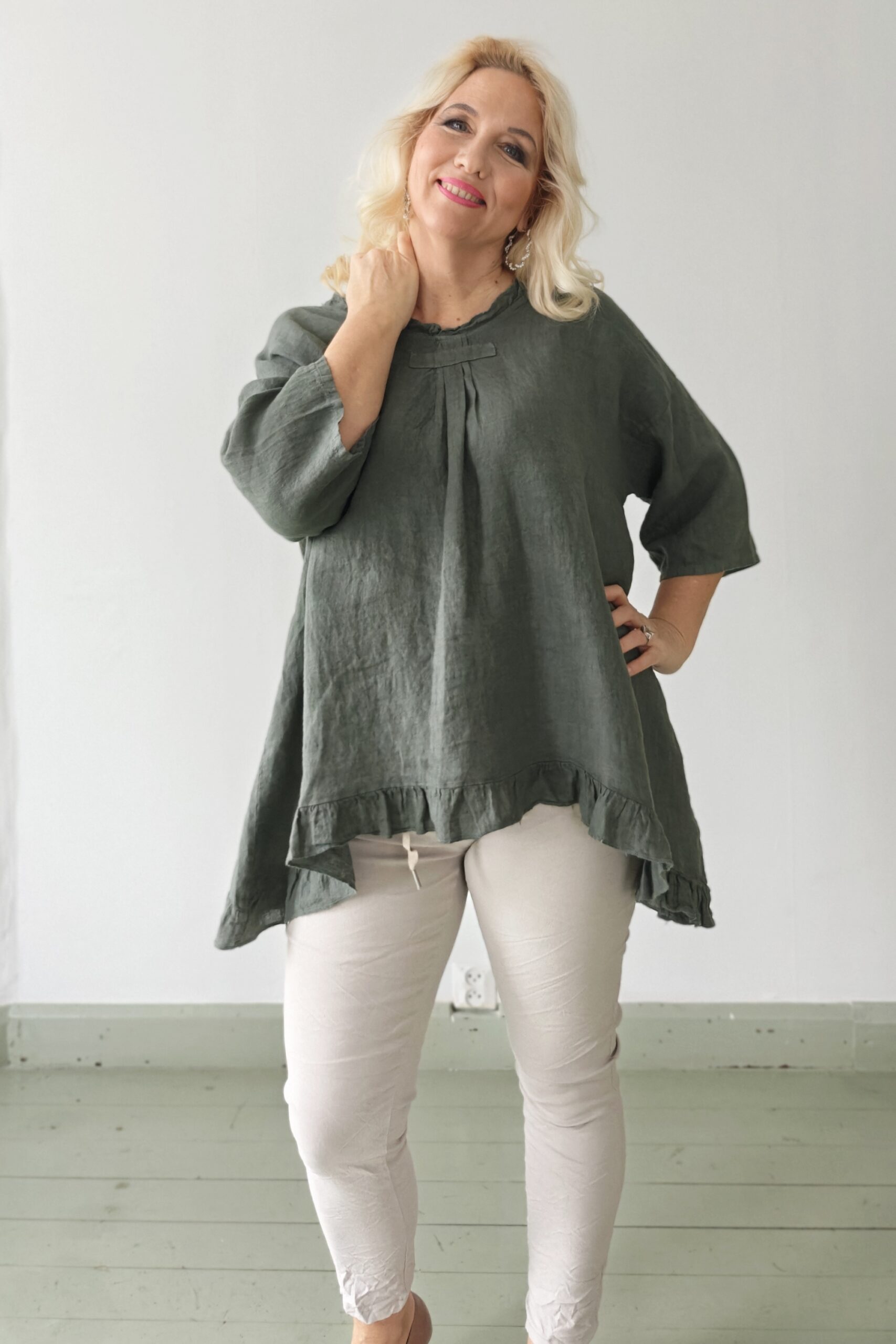 Jasmi pellavatunika khakivihreä Pellavatehdas