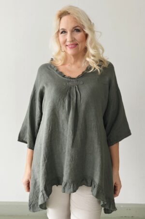 Jasmi pellavatunika khakivihreä Pellavatehdas