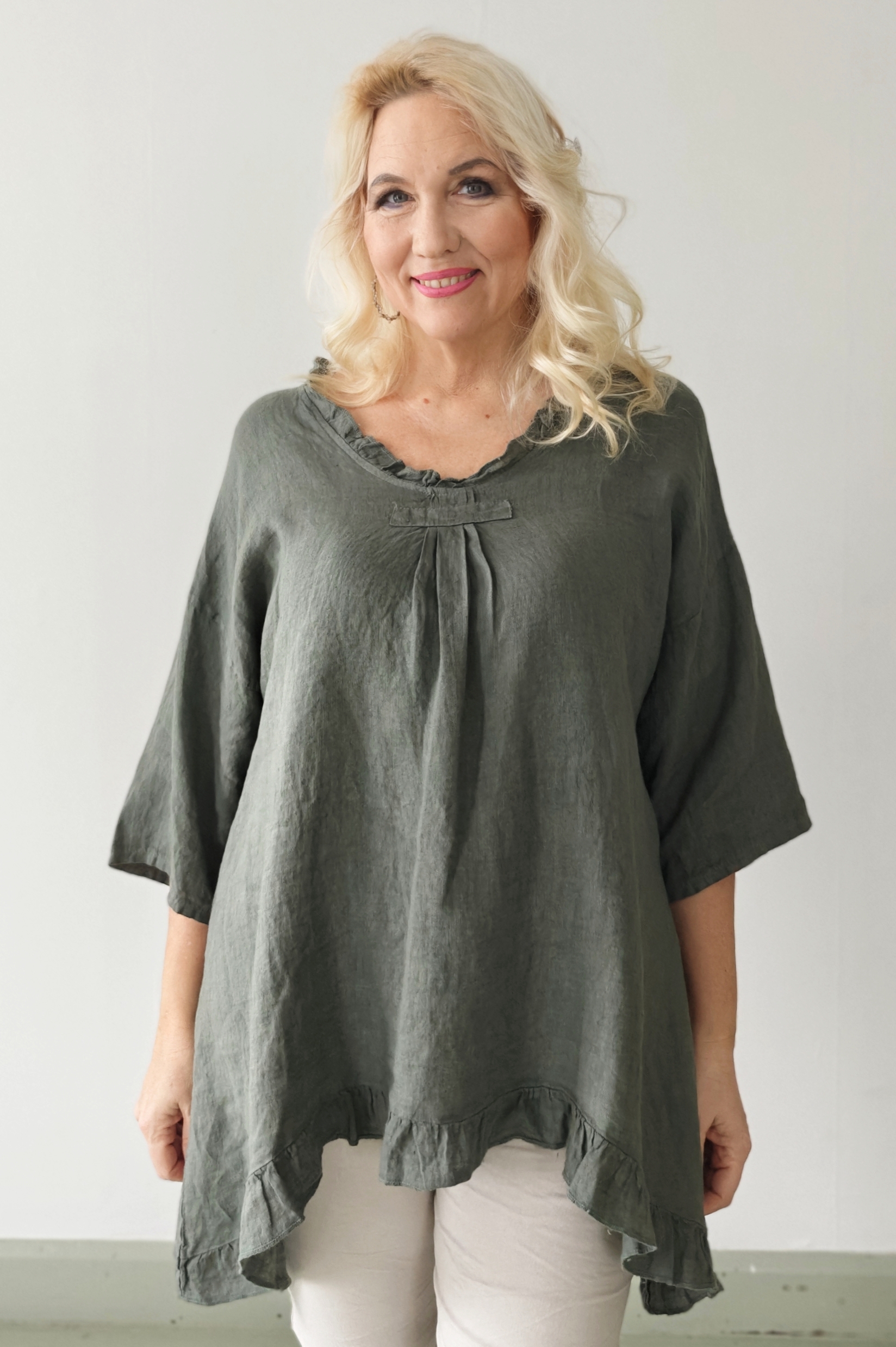 Jasmi pellavatunika khakivihreä Pellavatehdas