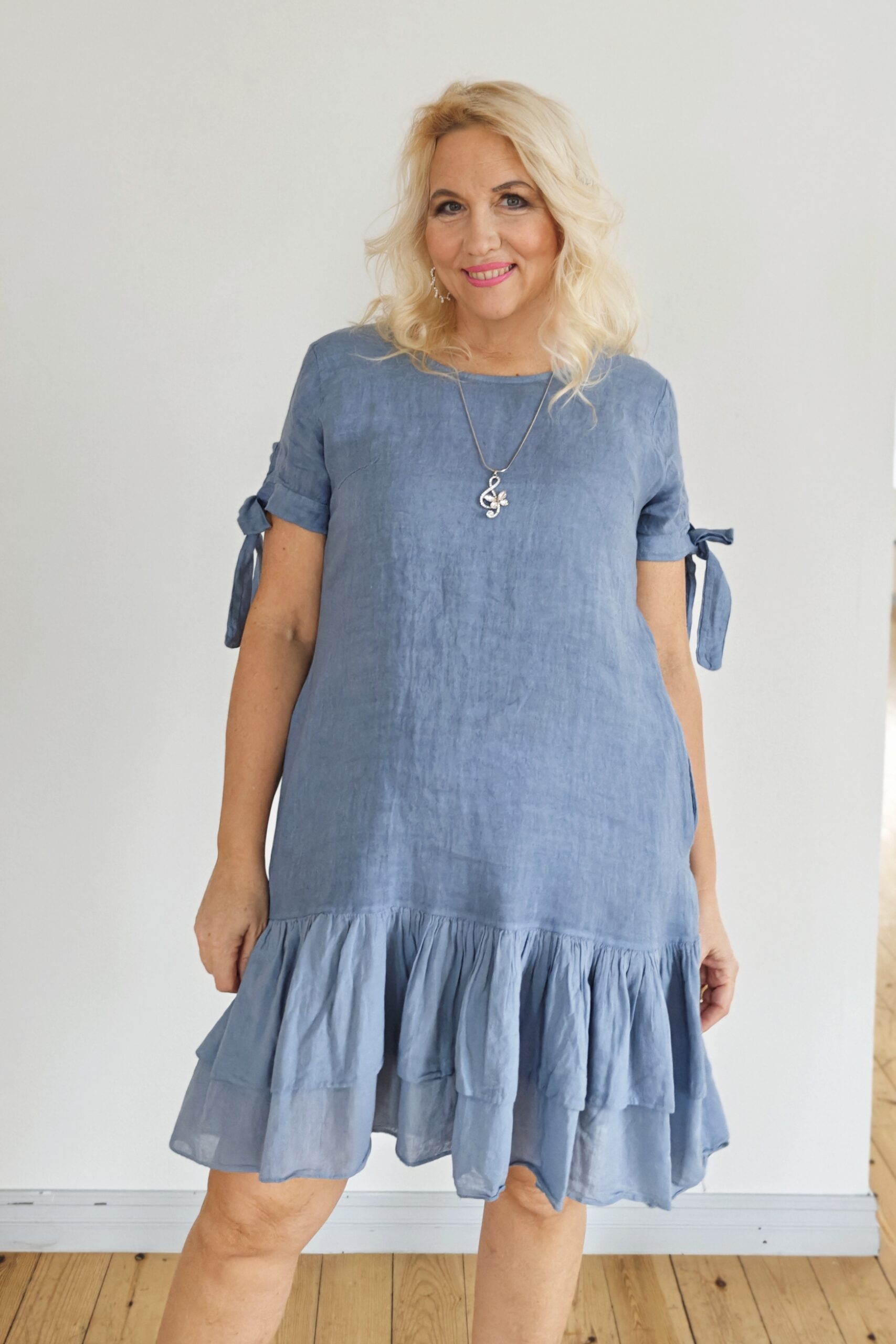 Mariella frillamekko farkunsininen Pellavatehdas