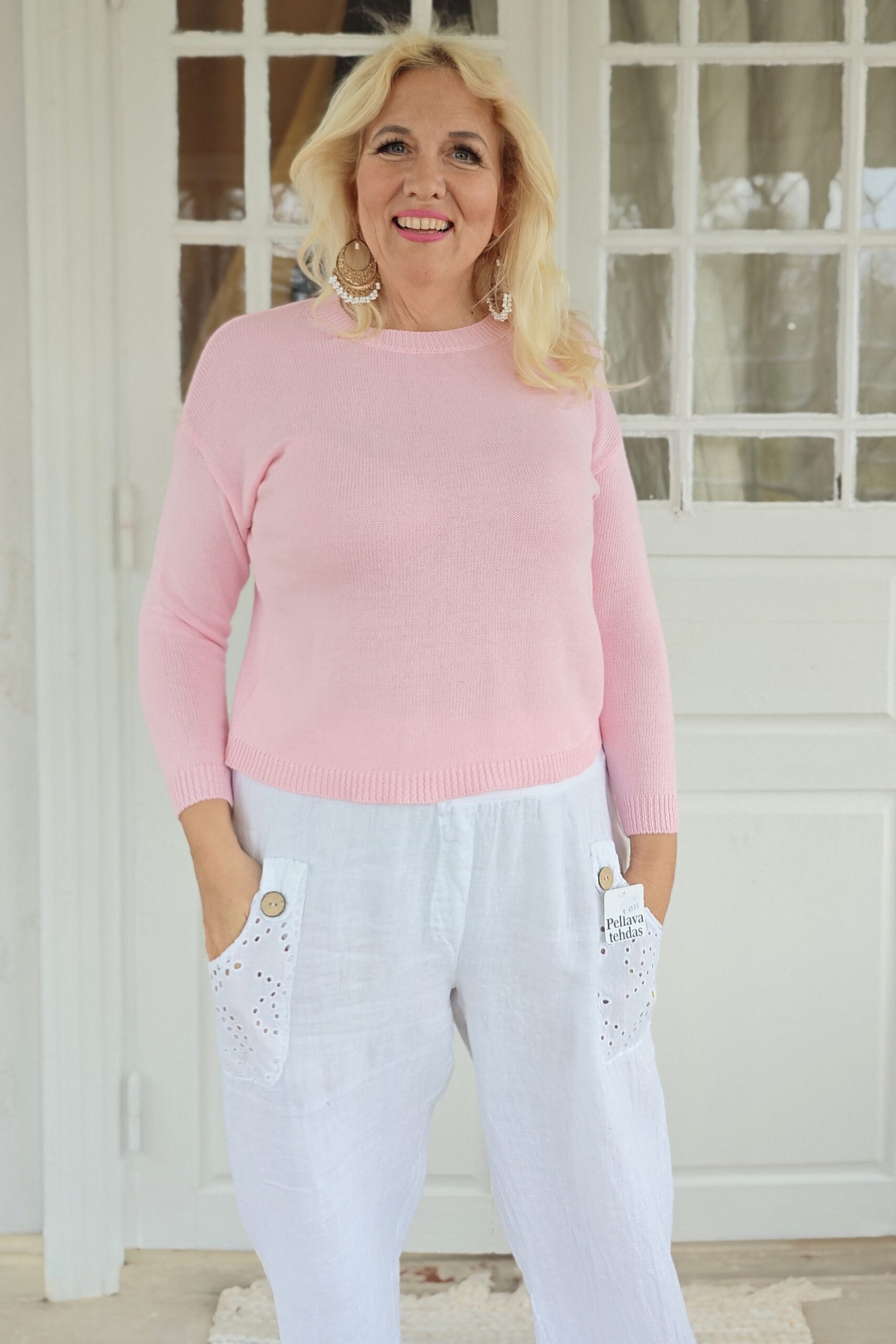 Pellavatehdas Kitte neulepusero vaaleanpunainen