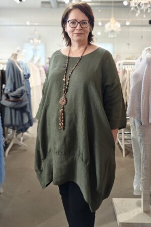 Linda pellavatunika maastonvihreä Pellavatehdas