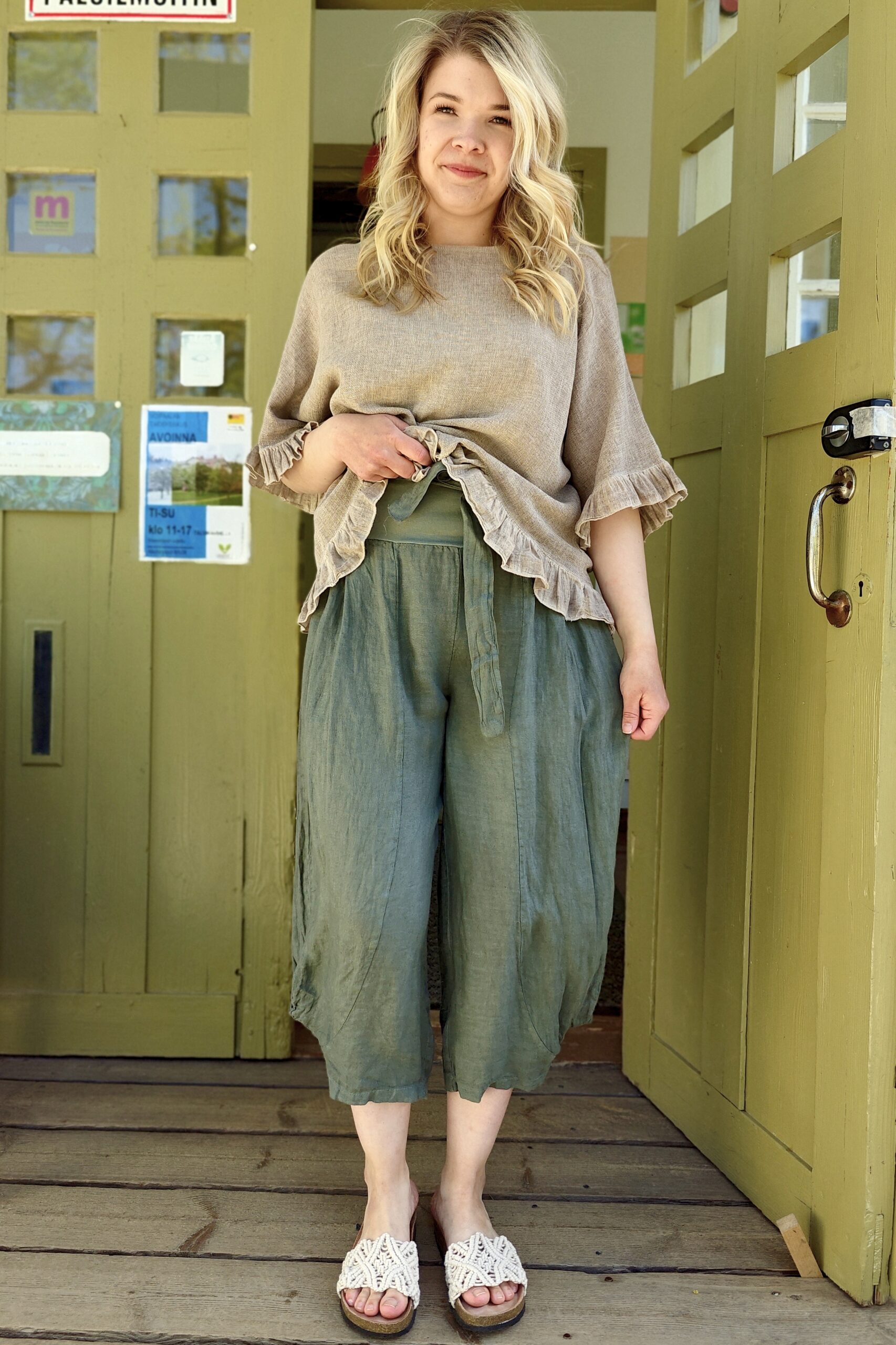 Pellavatehdas Jenna pellavacaprit khakivihreä