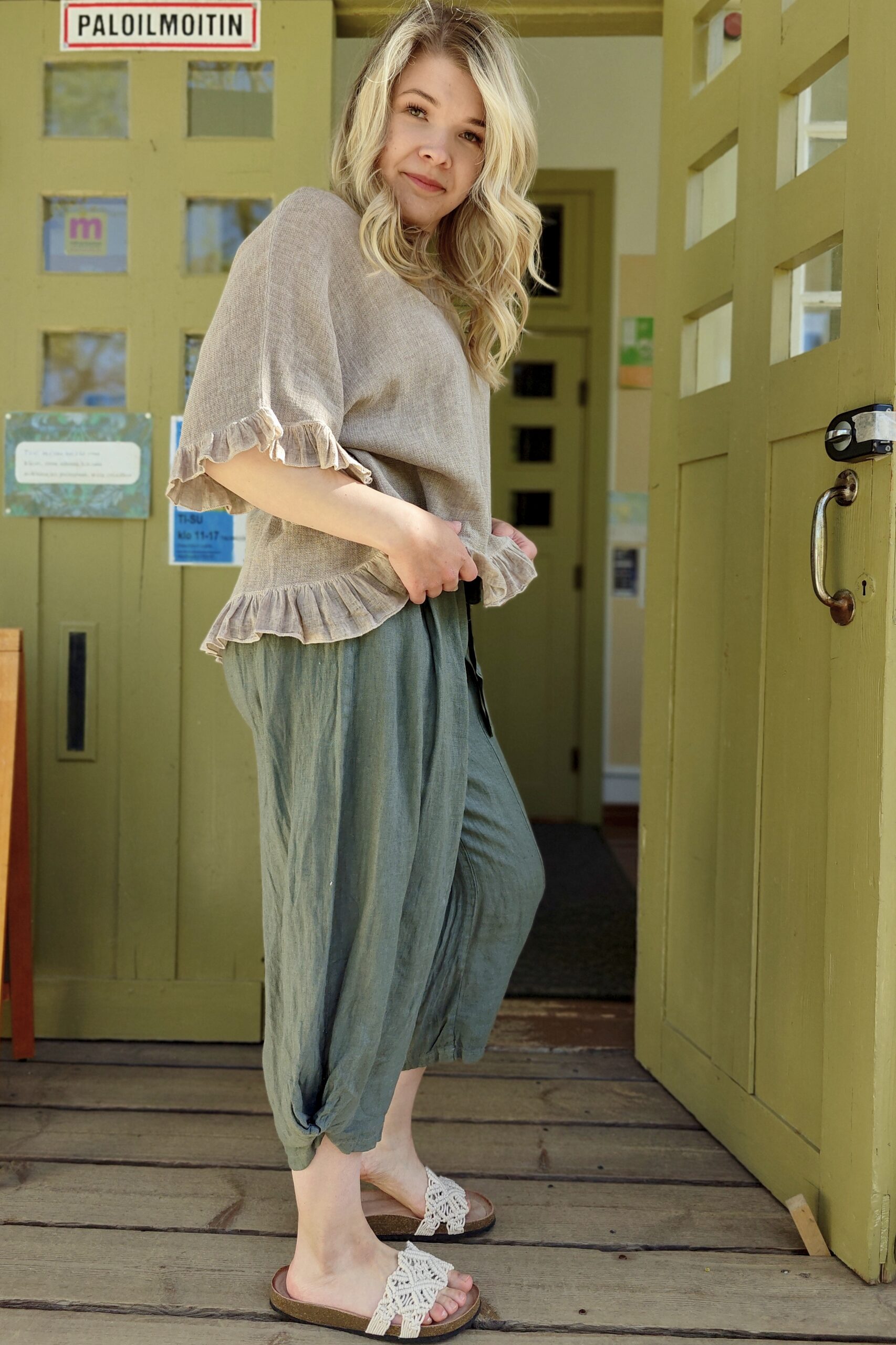 Jenna pellavacaprit, khakivihreä M/XL - Image 3