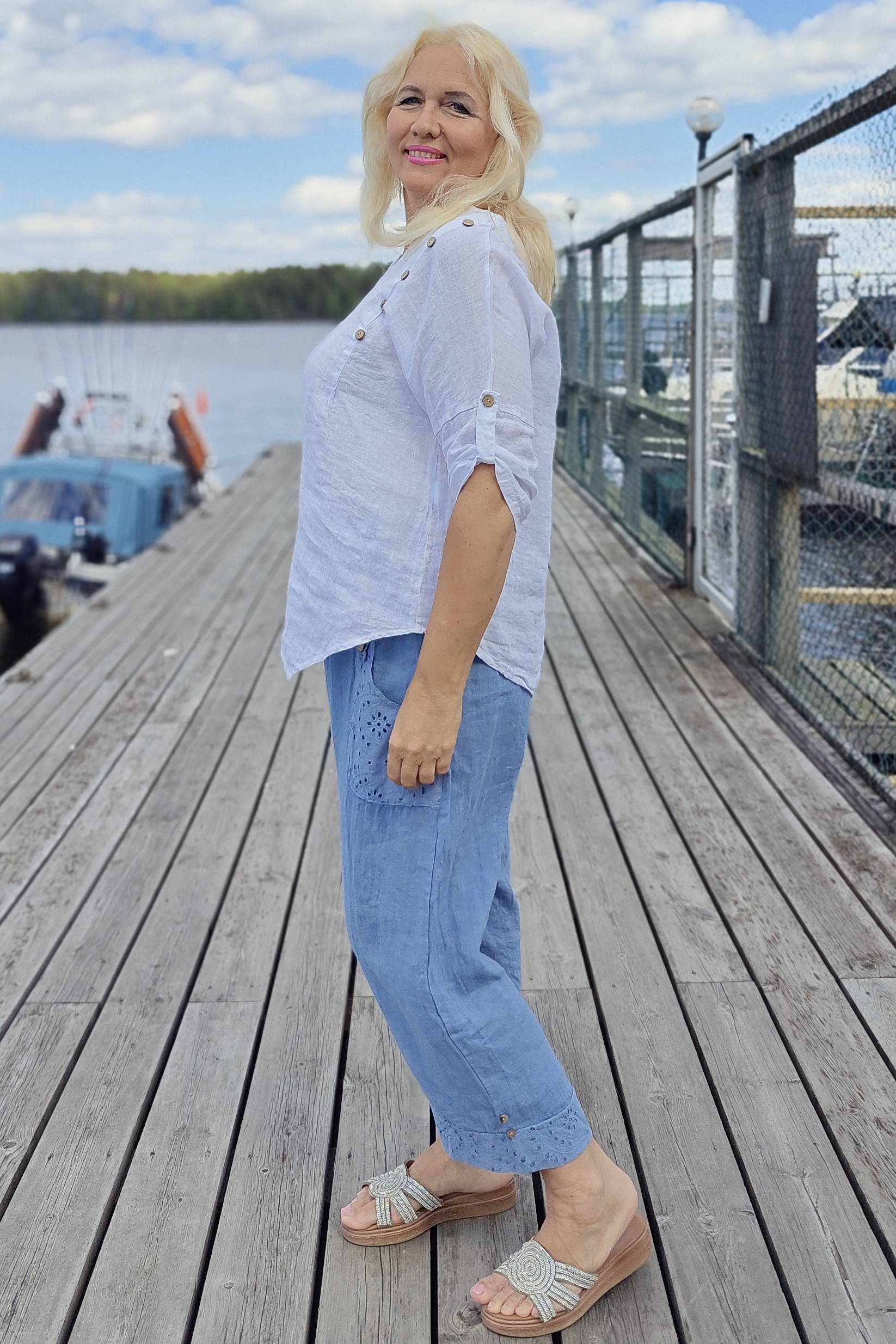 Pellavatehdas Kesäheinä pellavacaprit jeans