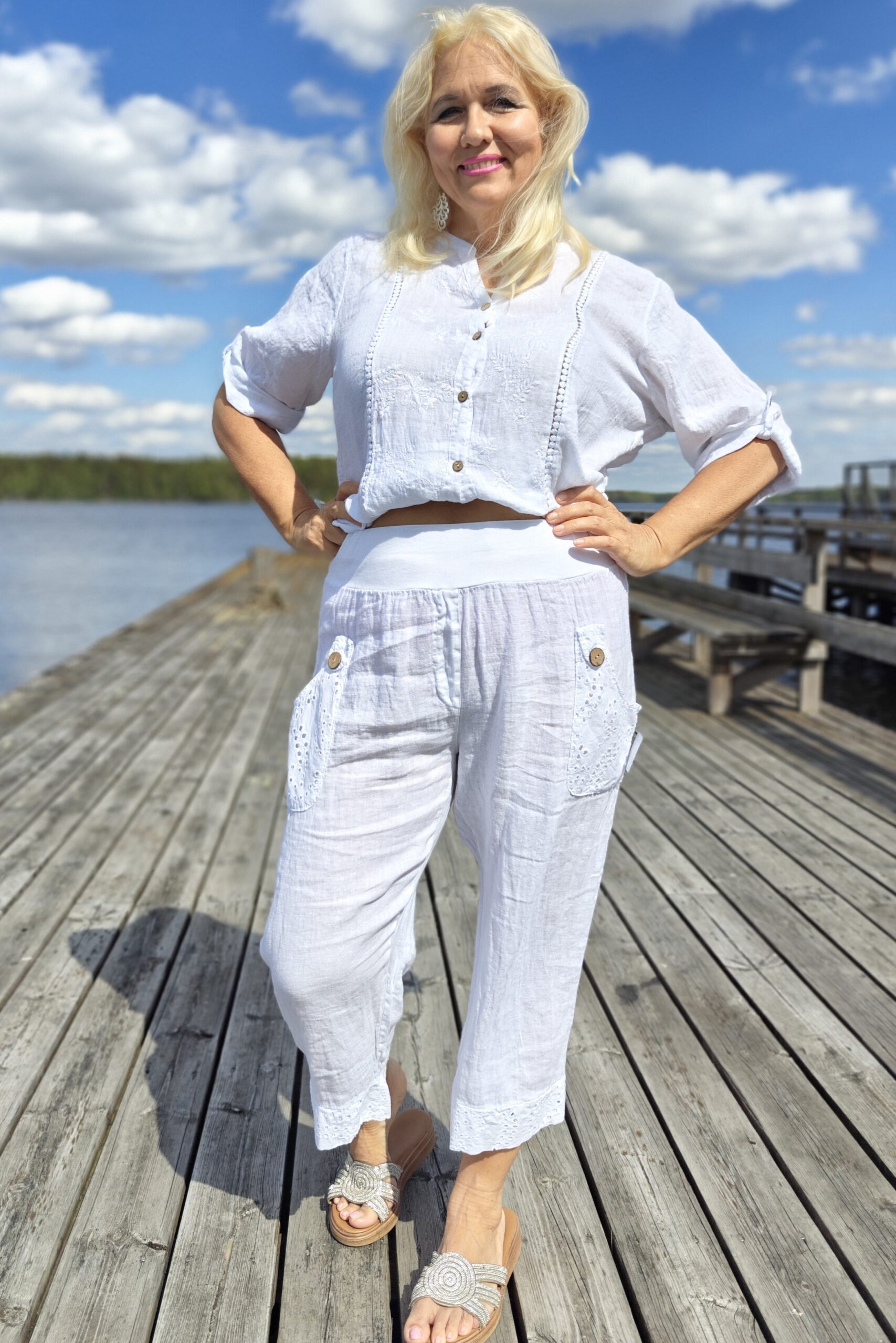 Kesäheinä pellavacaprit, valkoinen 44/48 - Image 3