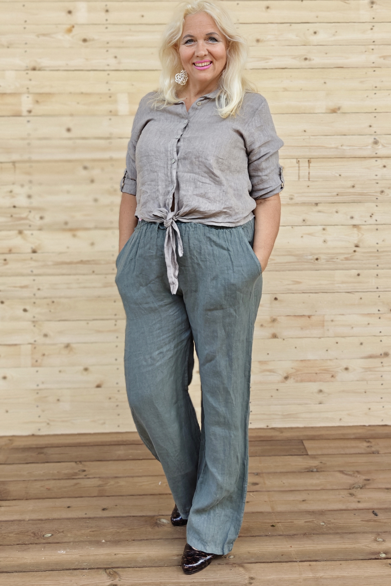 Pellavatehdas Noble pellavahousut khakivihreä