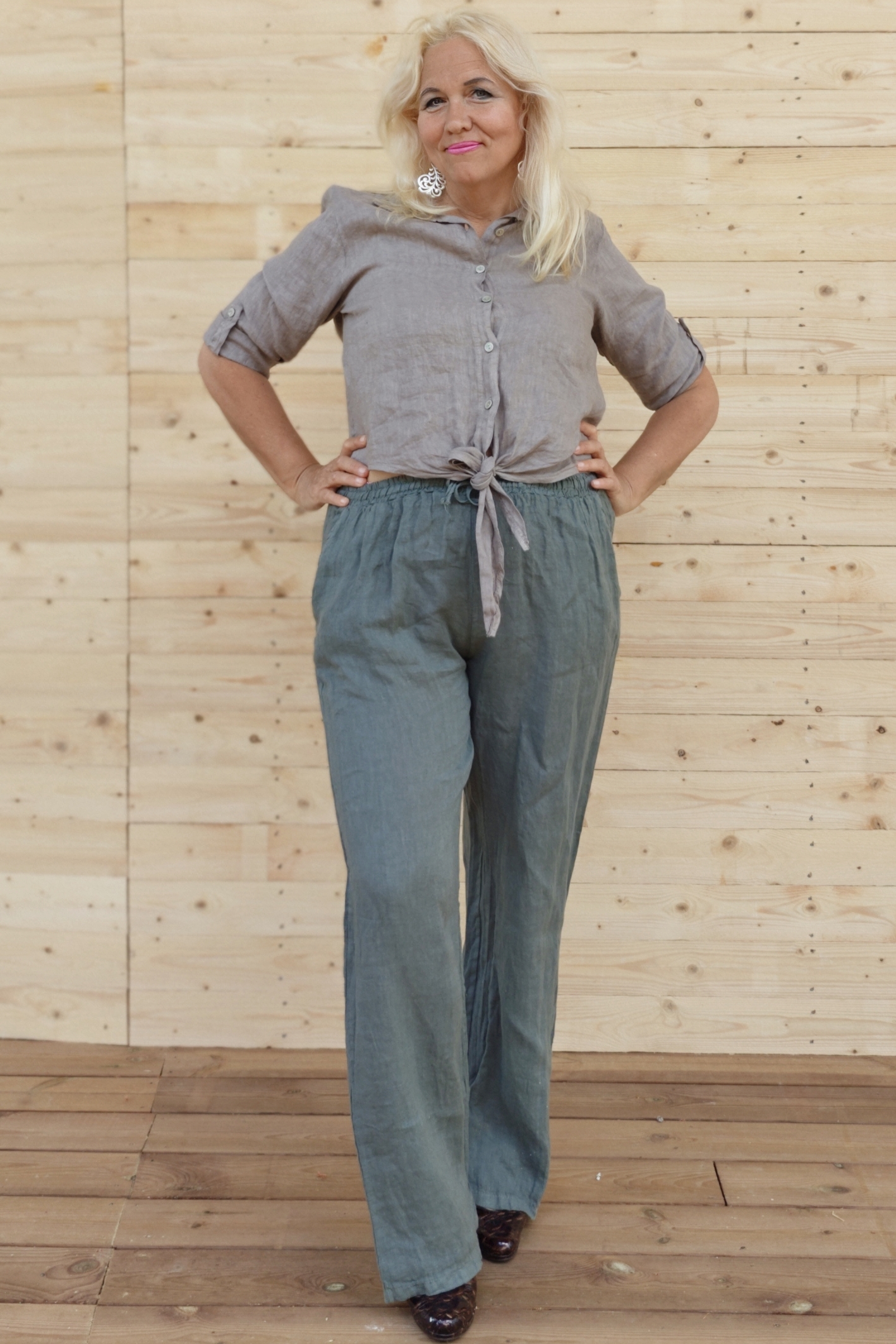 Pellavatehdas Noble pellavahousut khakivihreä