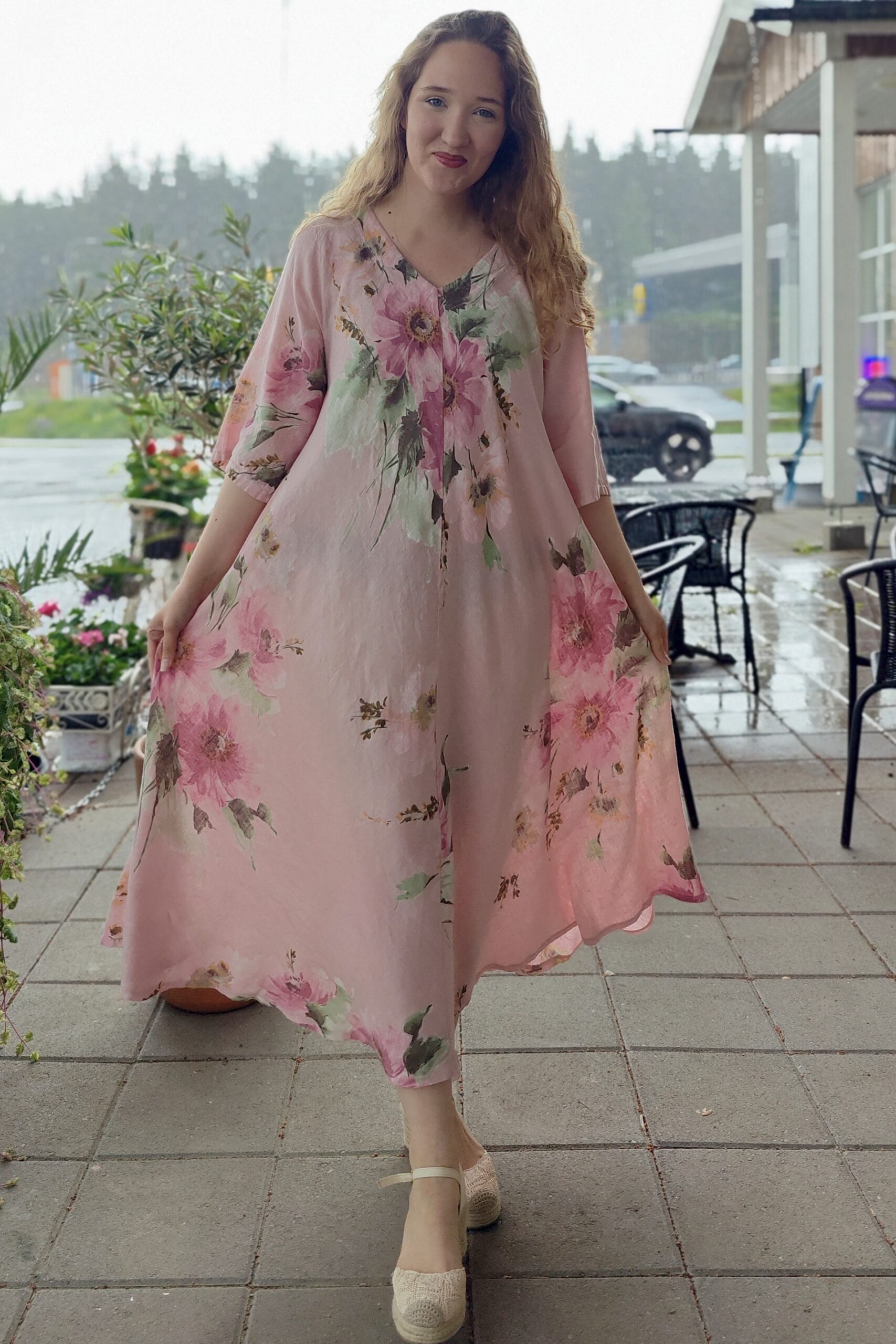 Pellavatehdas Ingela pellavamekko vaaleanpunainen