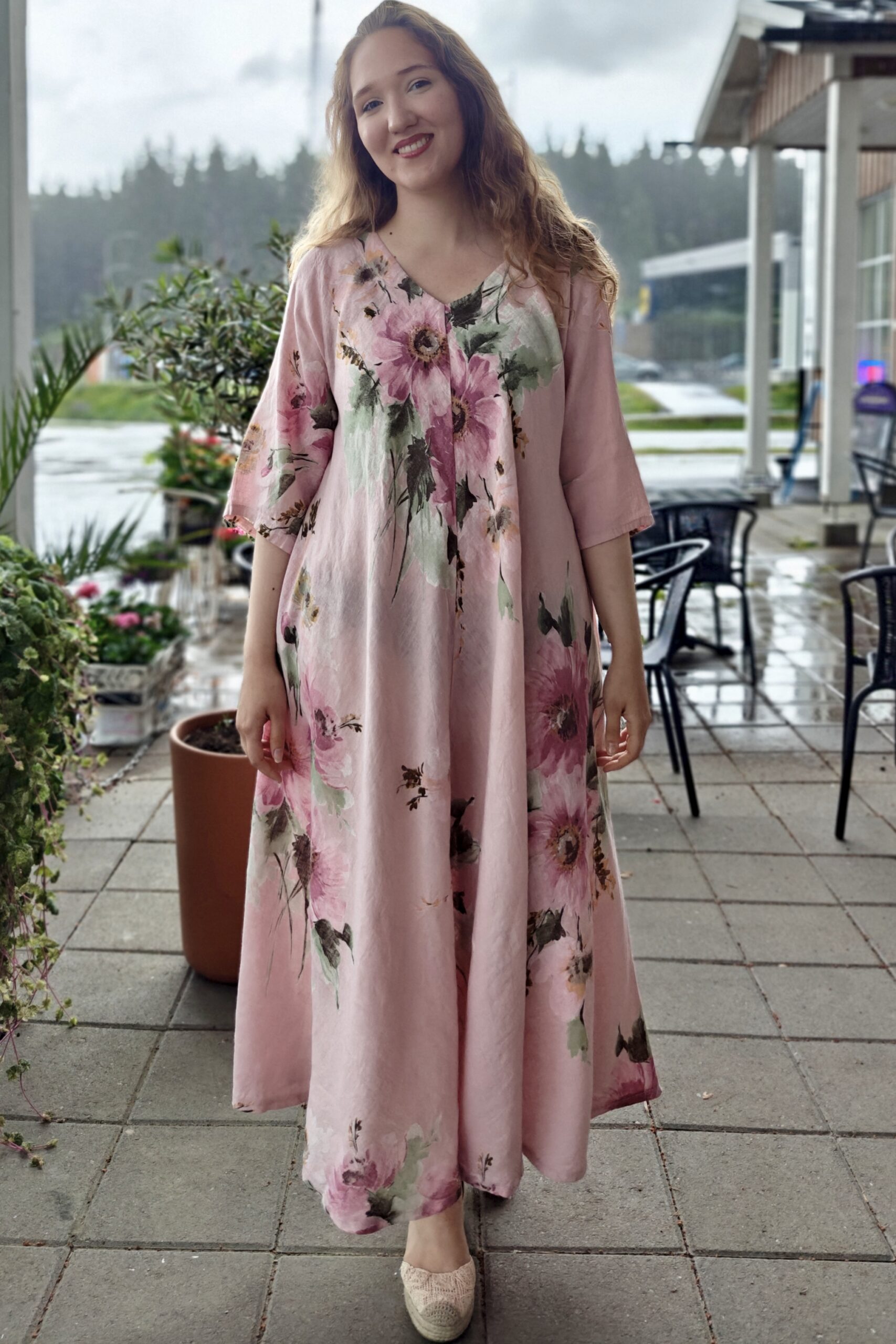 Pellavatehdas Ingela pellavamekko vaaleanpunainen