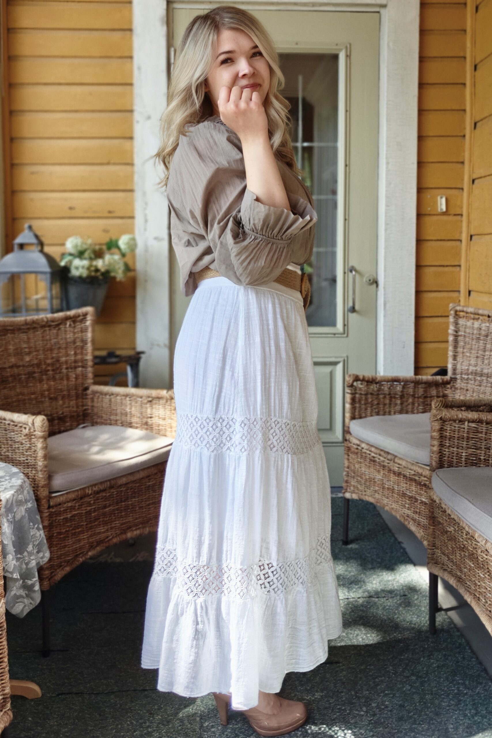 Pellavatehdas Safiira puuvillahame valkoinen