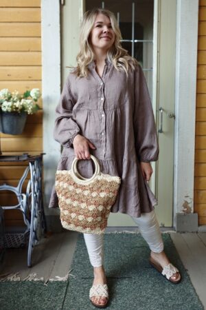 Pellavatehdas Anna frillatunika kaakaon ruskea