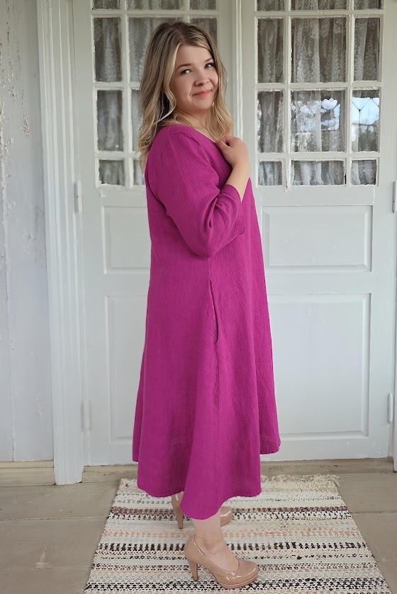 Diana pellavamekko, fuxia (liilanpunainen) - Image 3