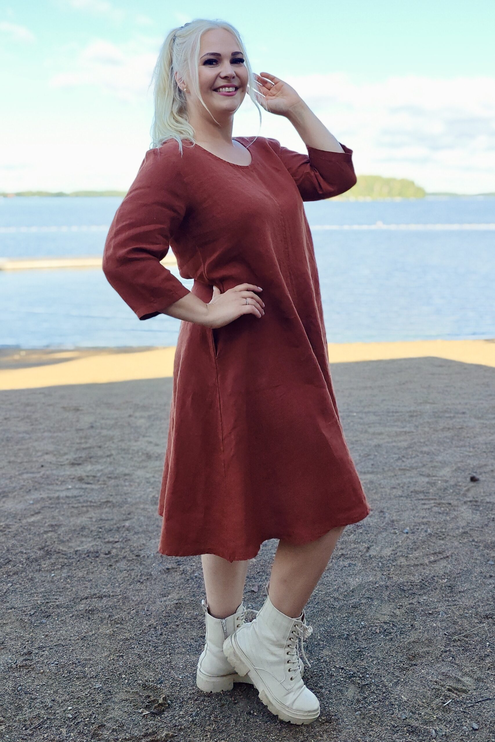 Diana pellavamekko, terracotta - Image 3