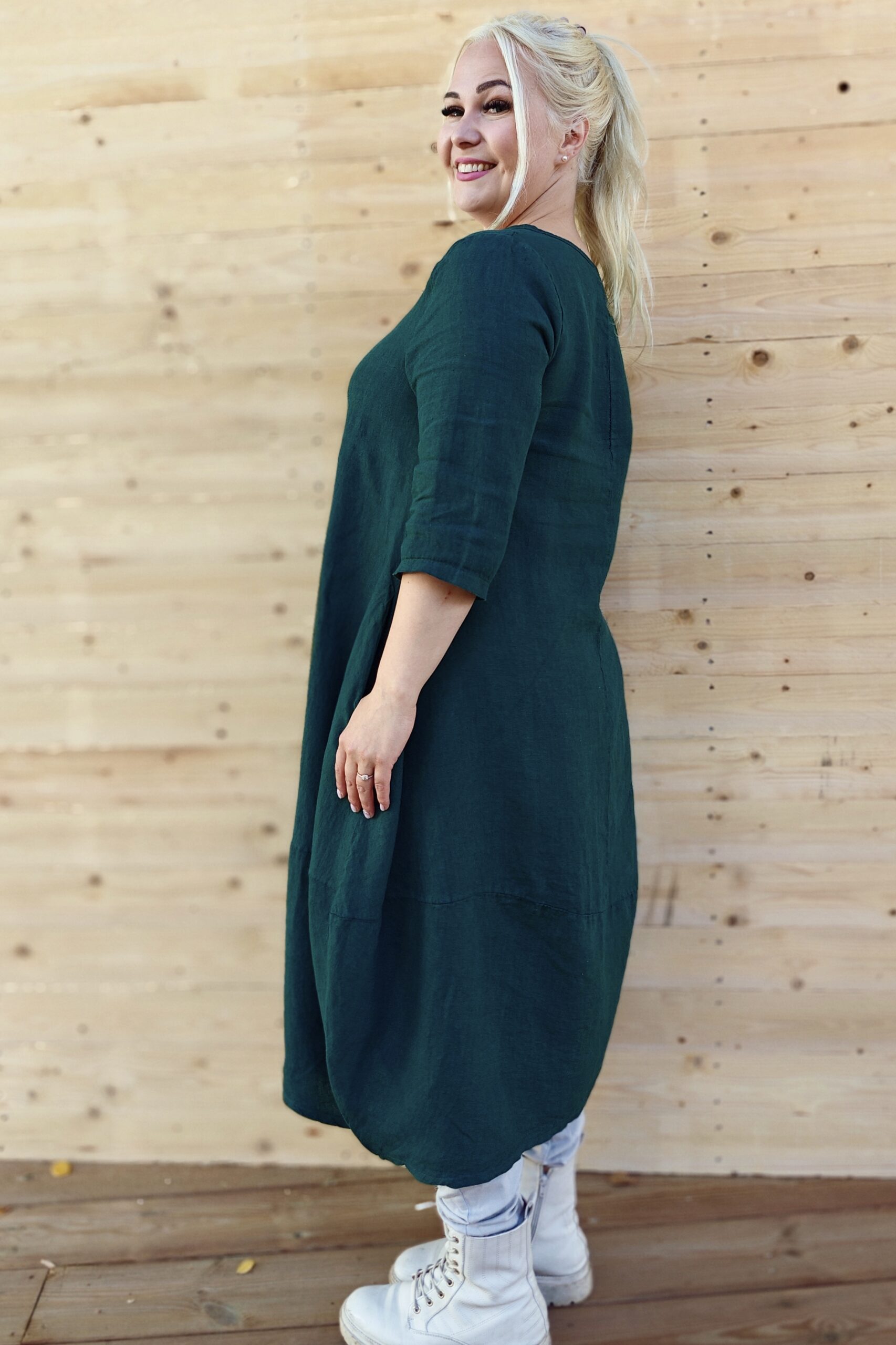 Seela pellavamekko, tummanvihreä - Image 4