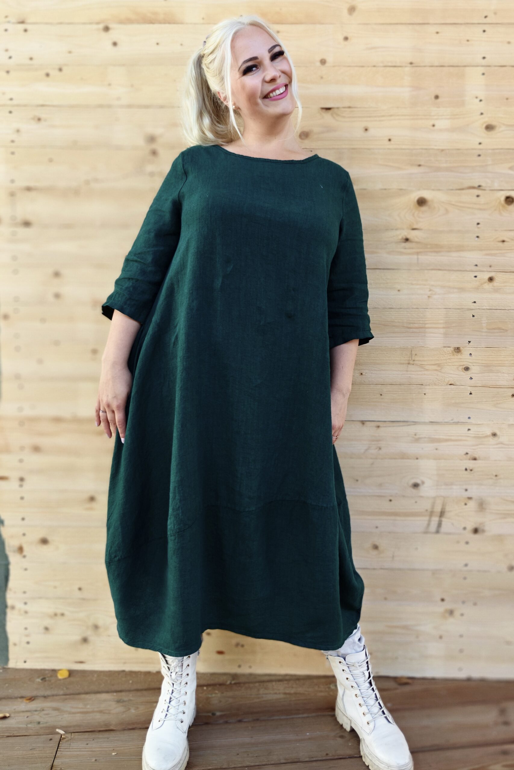 Seela pellavamekko, tummanvihreä - Image 3