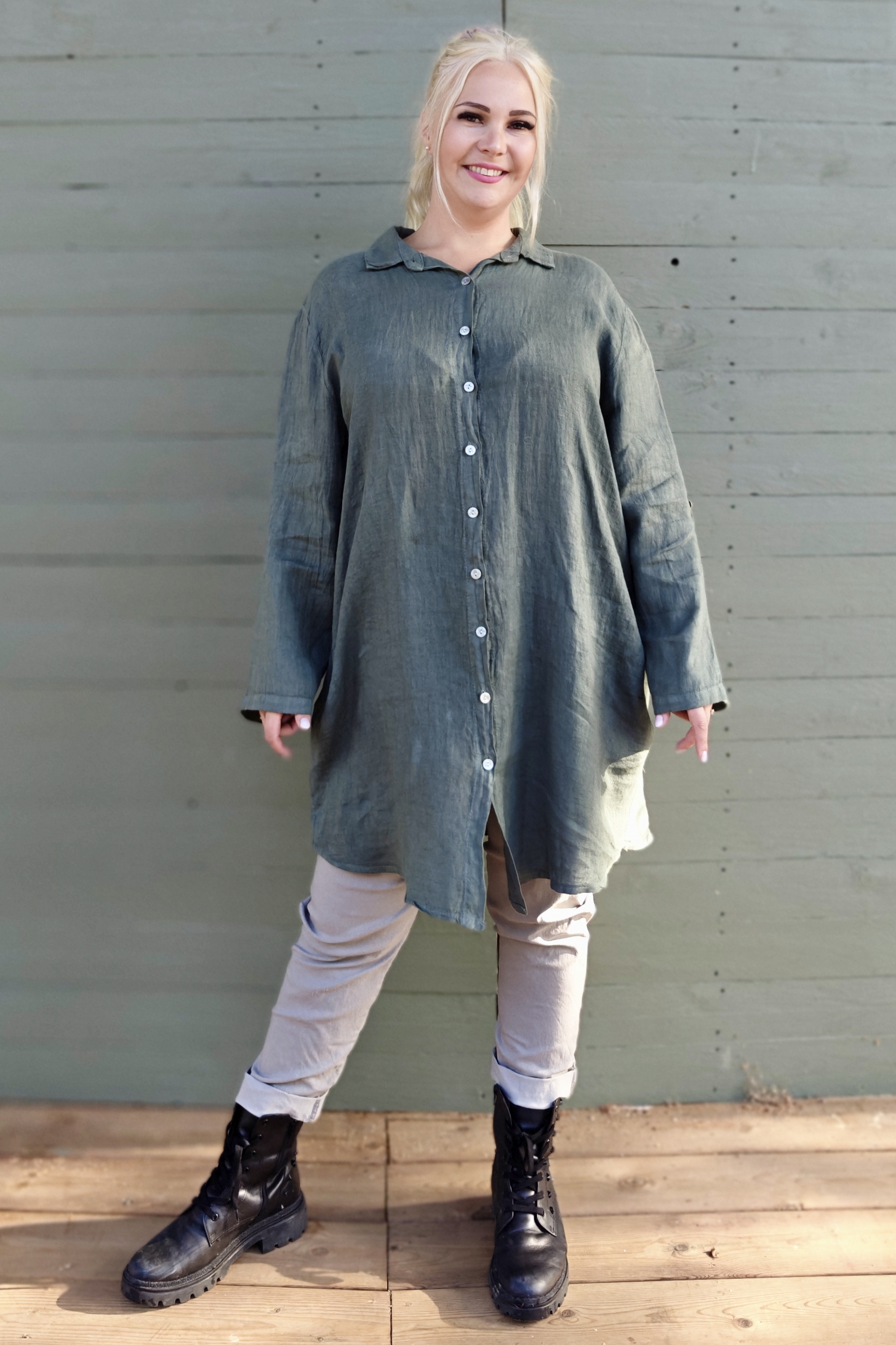 Pellavatehdas Lido pellavatunika khakivihreä