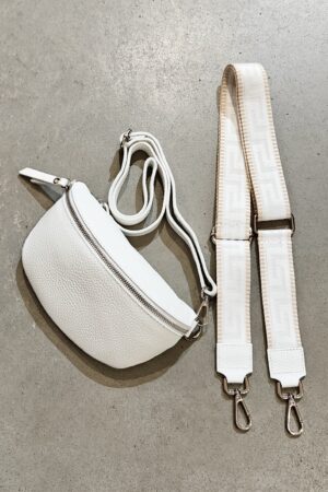 Pellavatehdas crossbody-laukku vaihtohihnalla valkoinen koko S