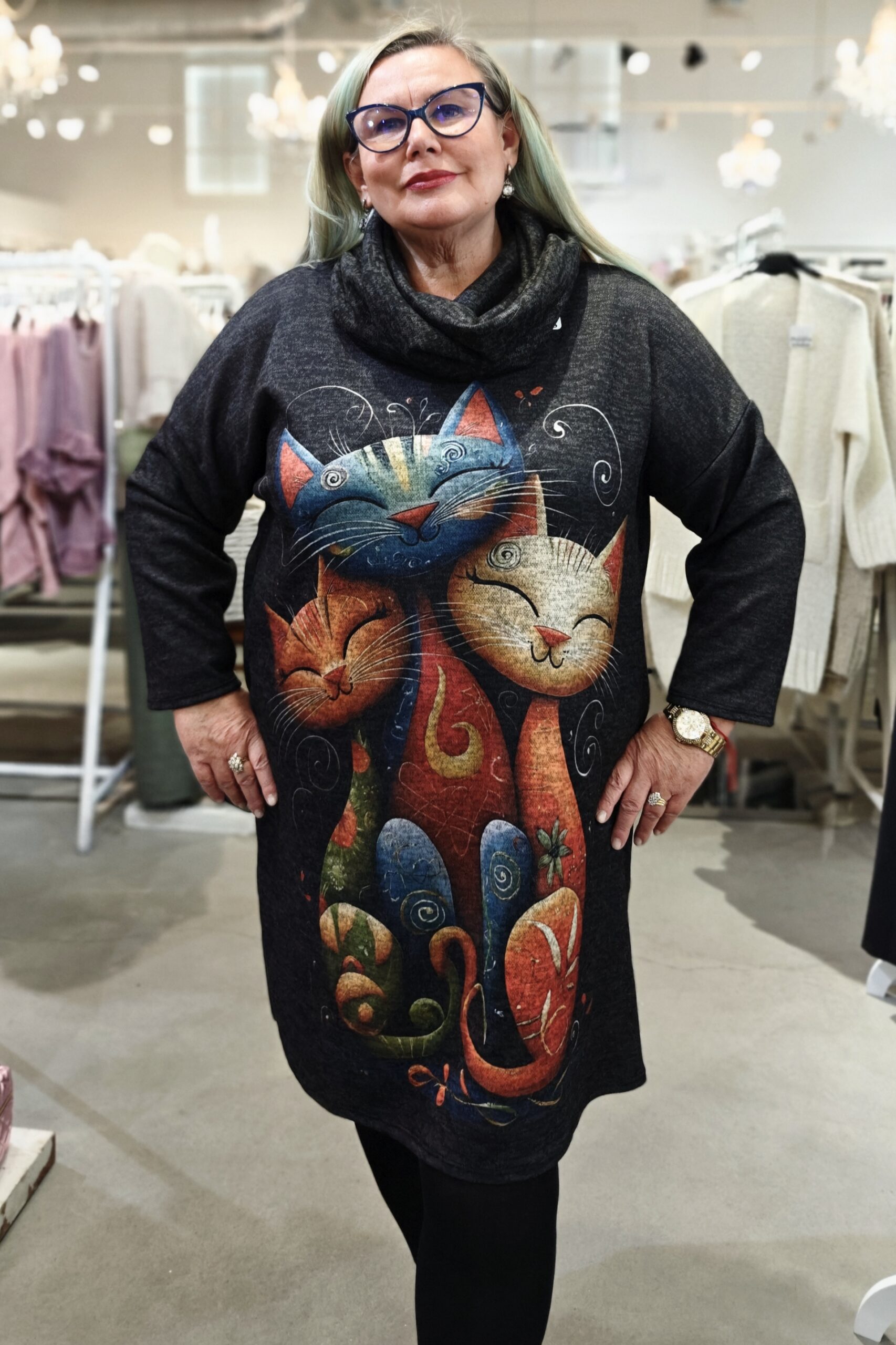 Pellavatehdas Happy cats viskoosimekko