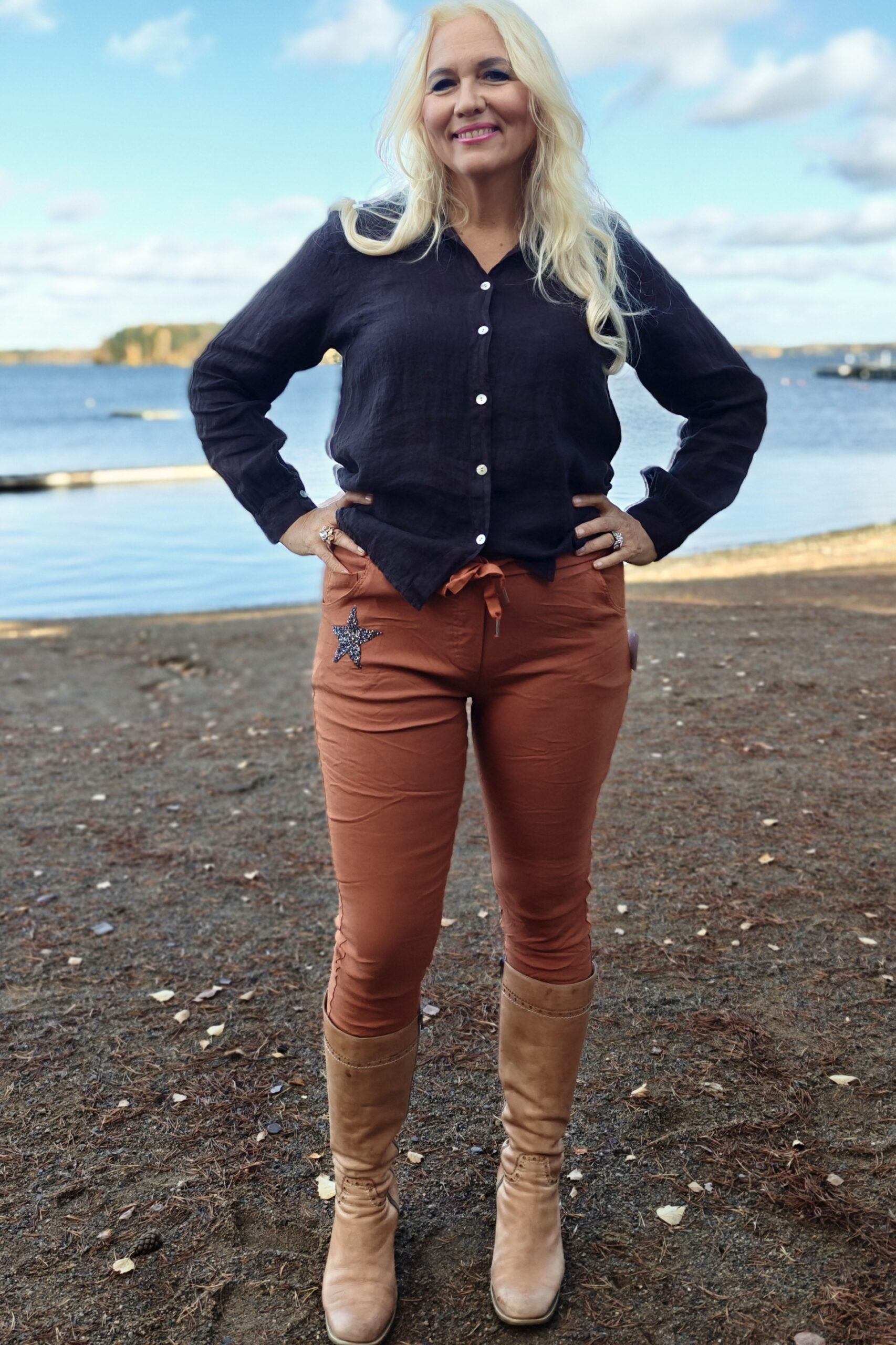 Pellavatehdas Tähti stretch-housut terracotta