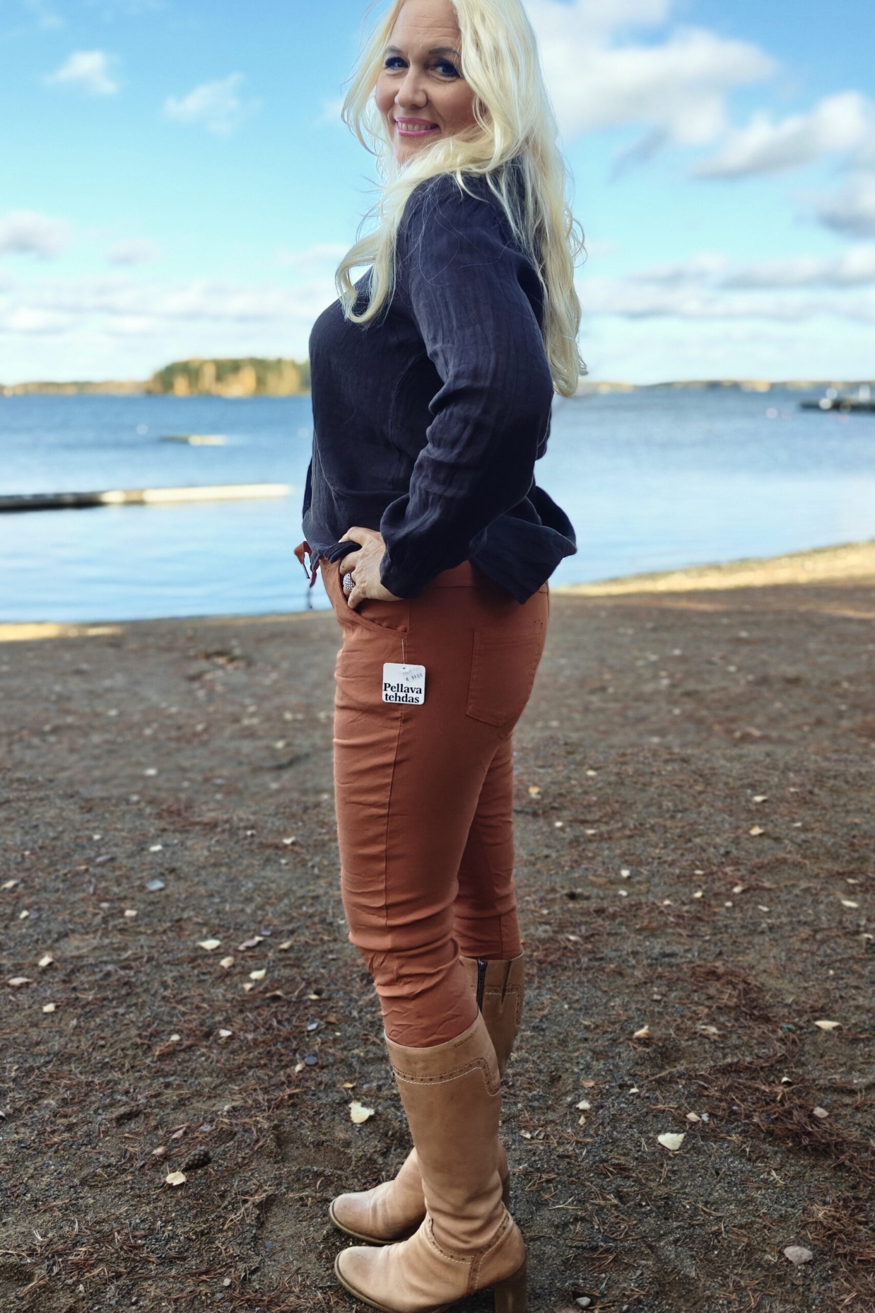 Pellavatehdas Tähti stretch-housut terracotta