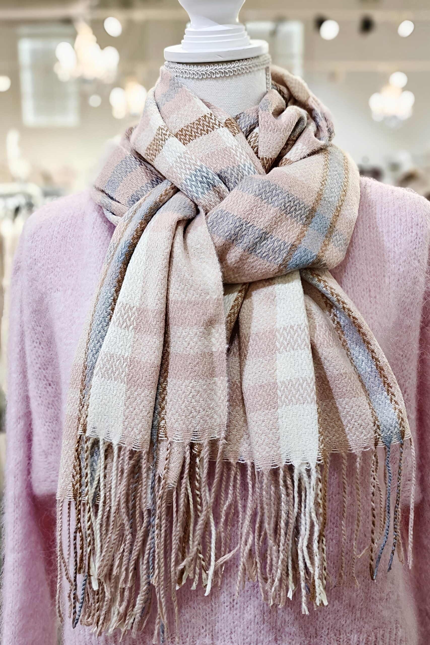 Pellavatehdas Disa talvihuivi roosa/siniharmaa