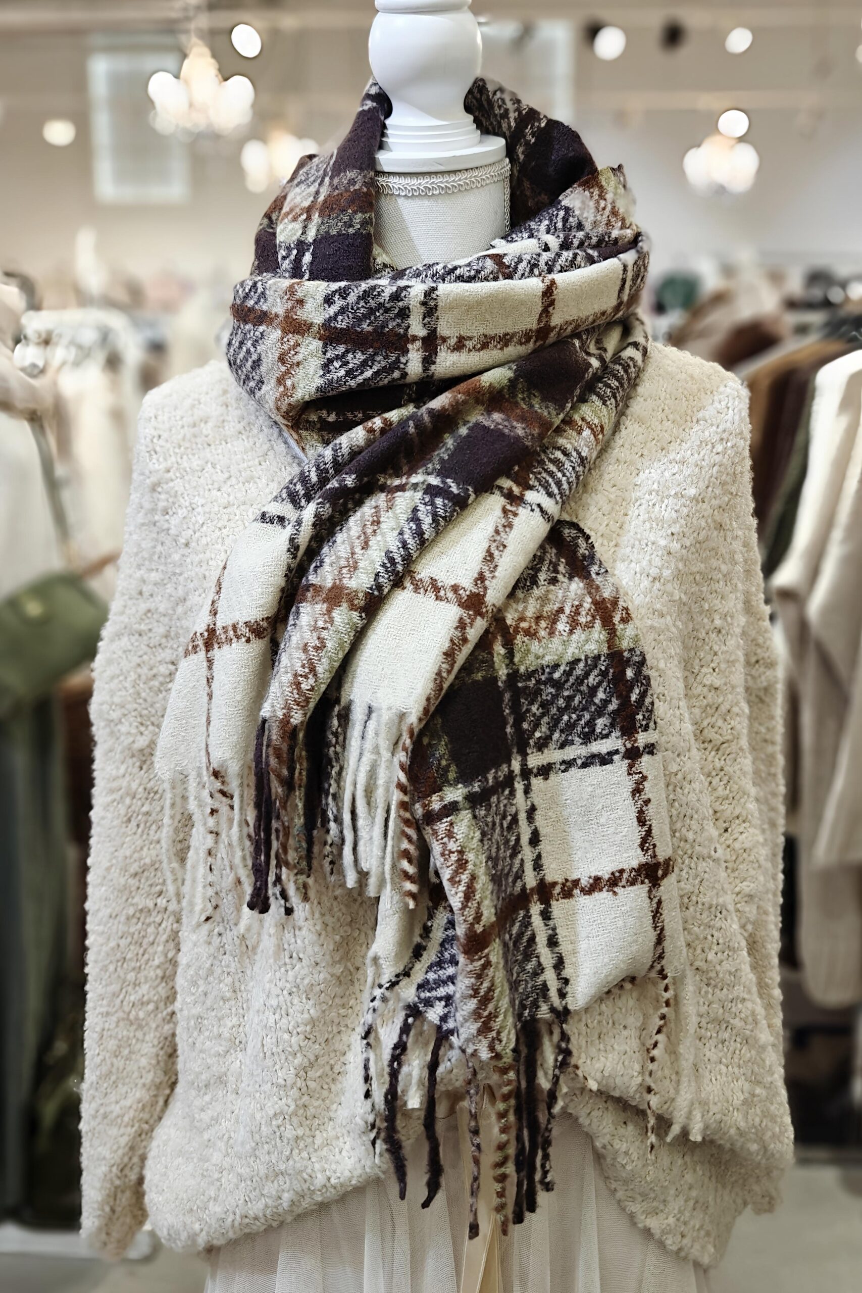Pellavatehdas Flynn talvihuivi, ruskea/beige