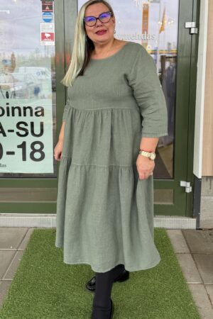 Pellavatehdas Joanna pellavamekko plus size khakivihreä
