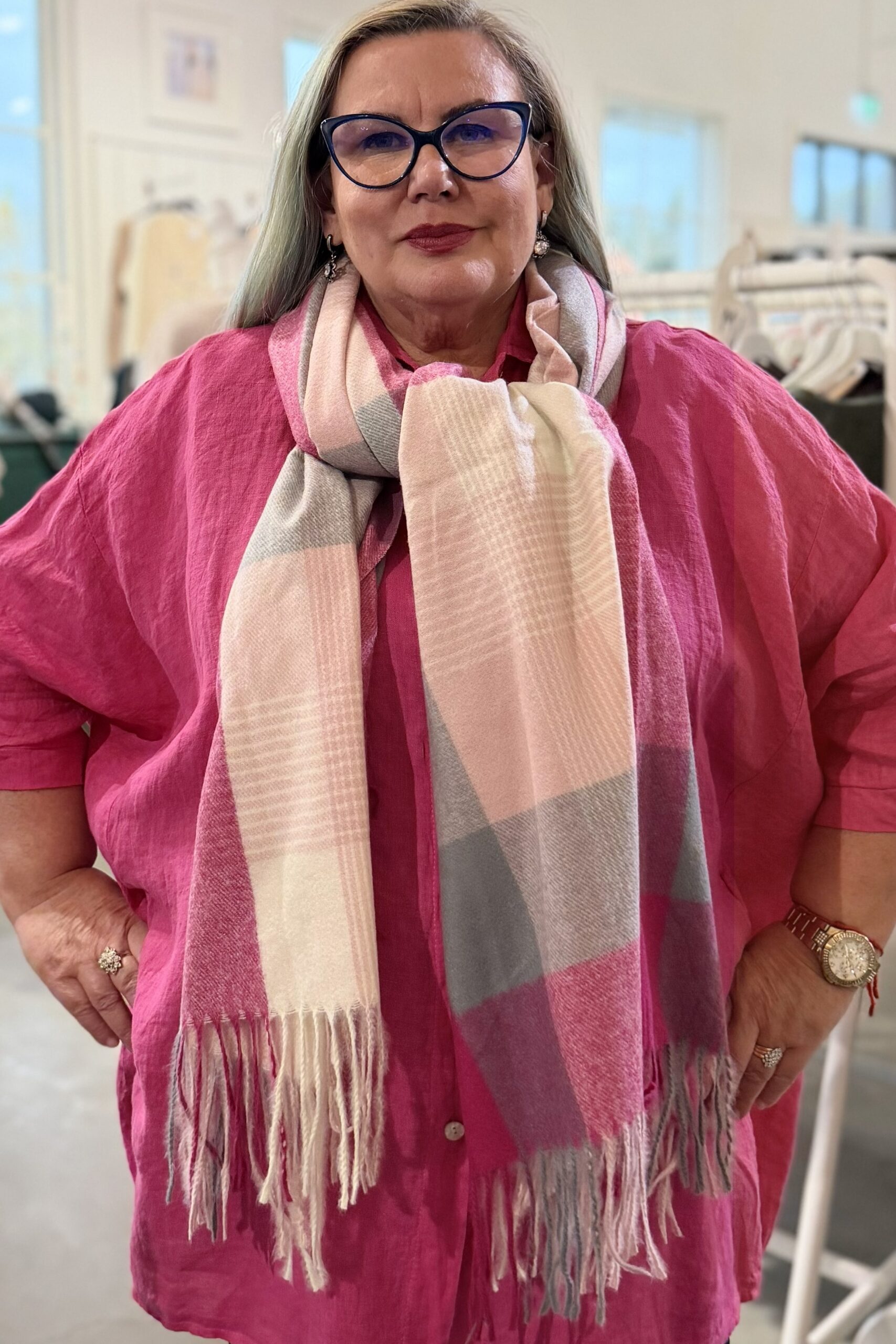 Pellavatehdas Elegant talvihuivi pinkki-harmaa