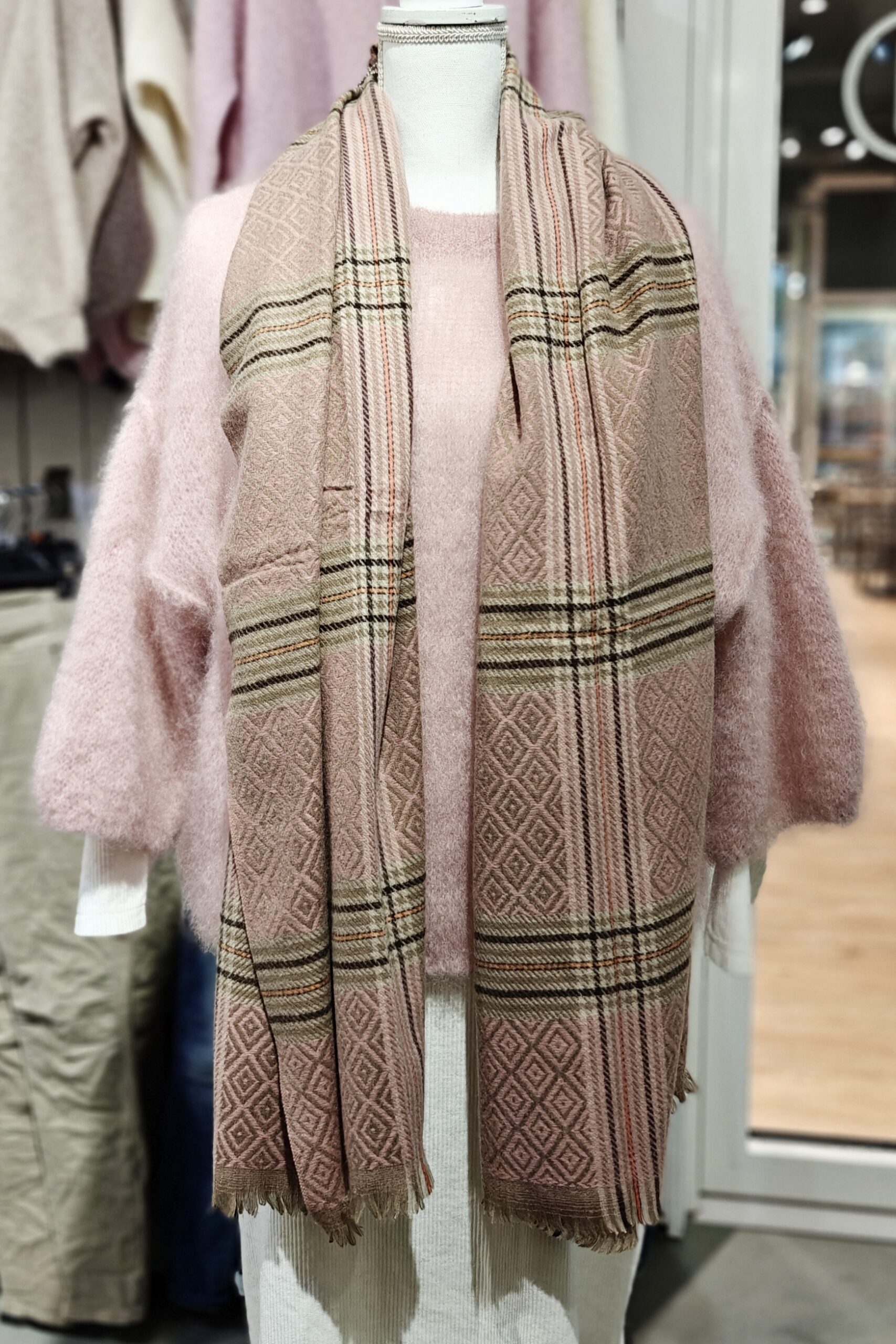 Pellavatehdas Amanda talvihuivi roosa/ruskea