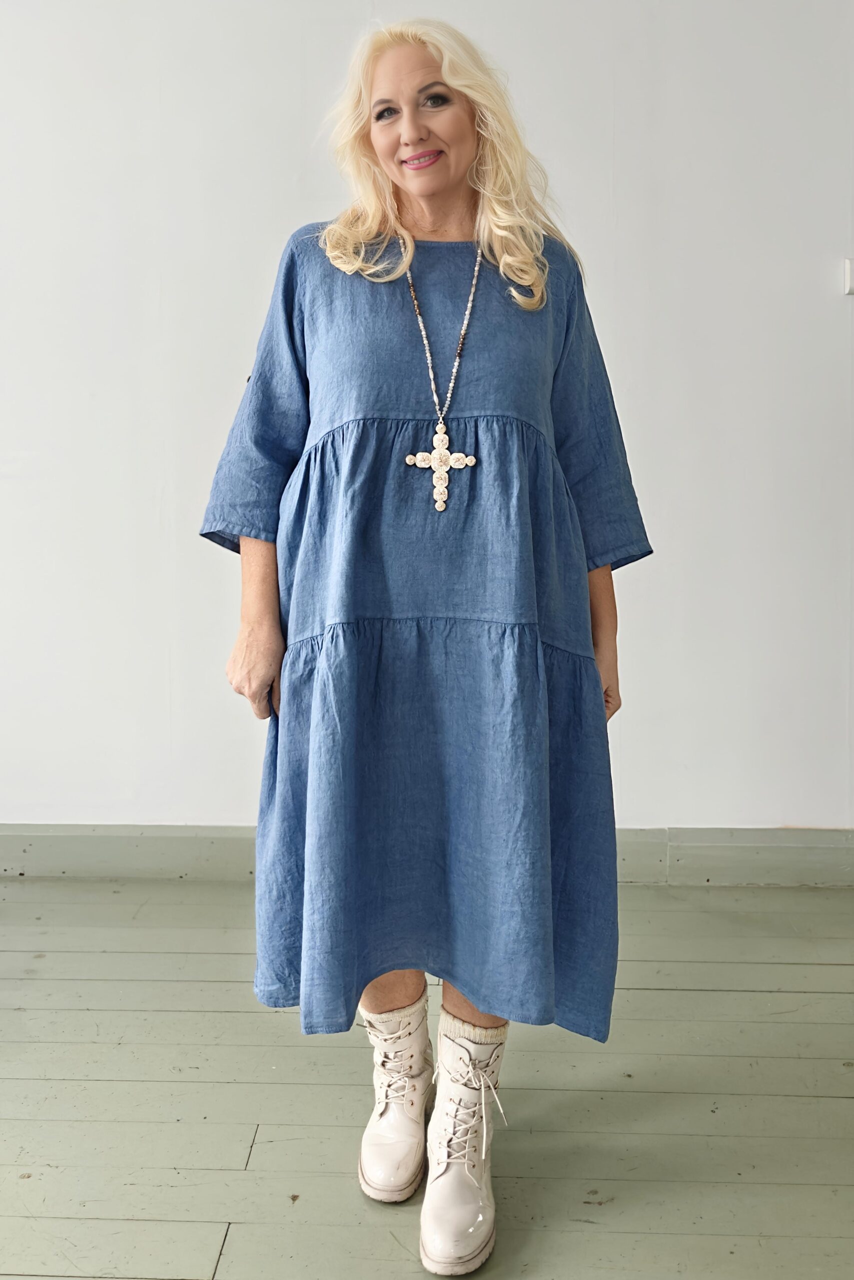 Joanna plus pellavamekko farkunsininen Pellavatehdas