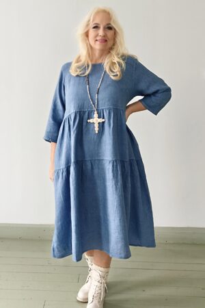 Joanna plus pellavamekko farkunsininen Pellavatehdas