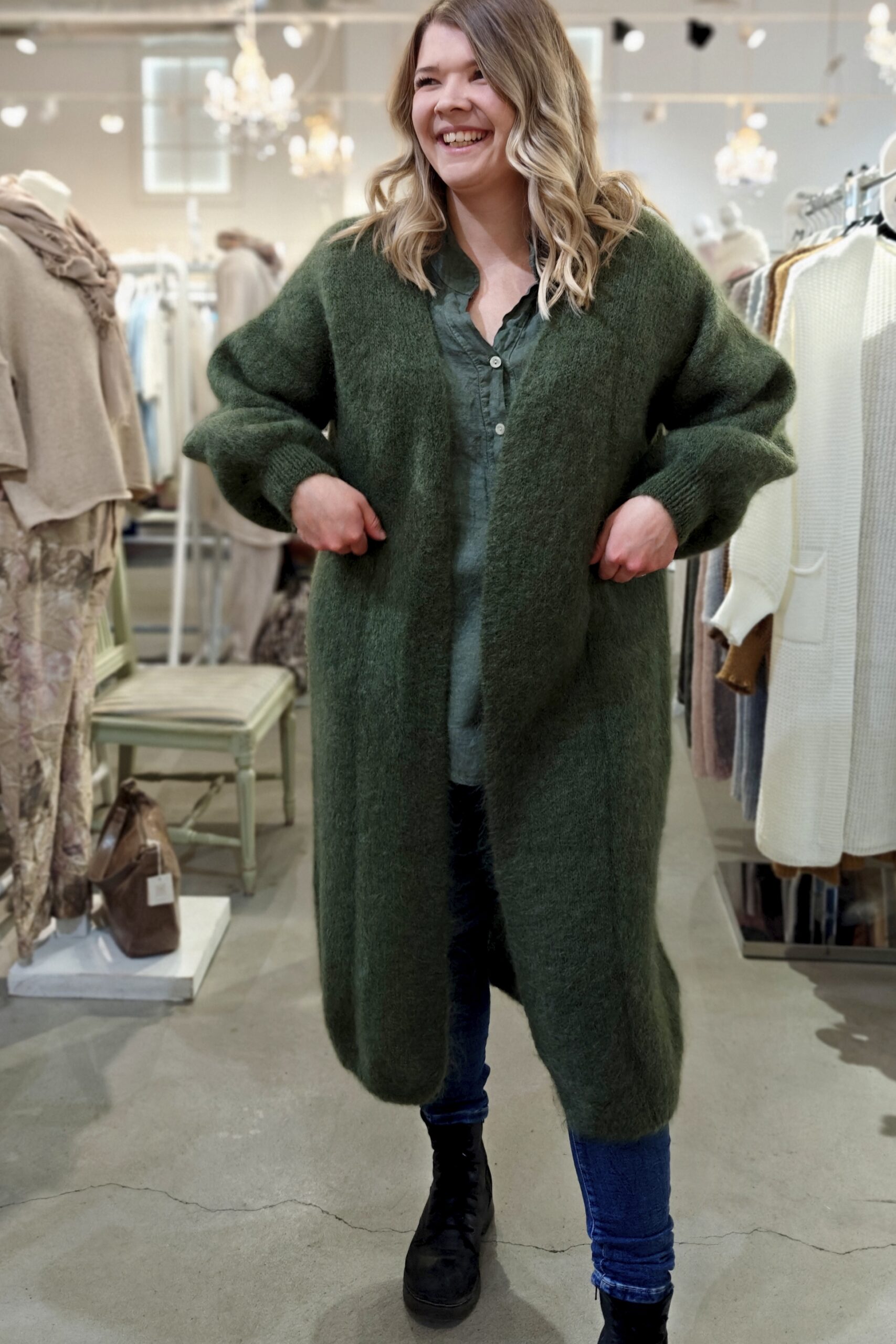 Hennie mohairneuletakki vihreä Pellavatehdas