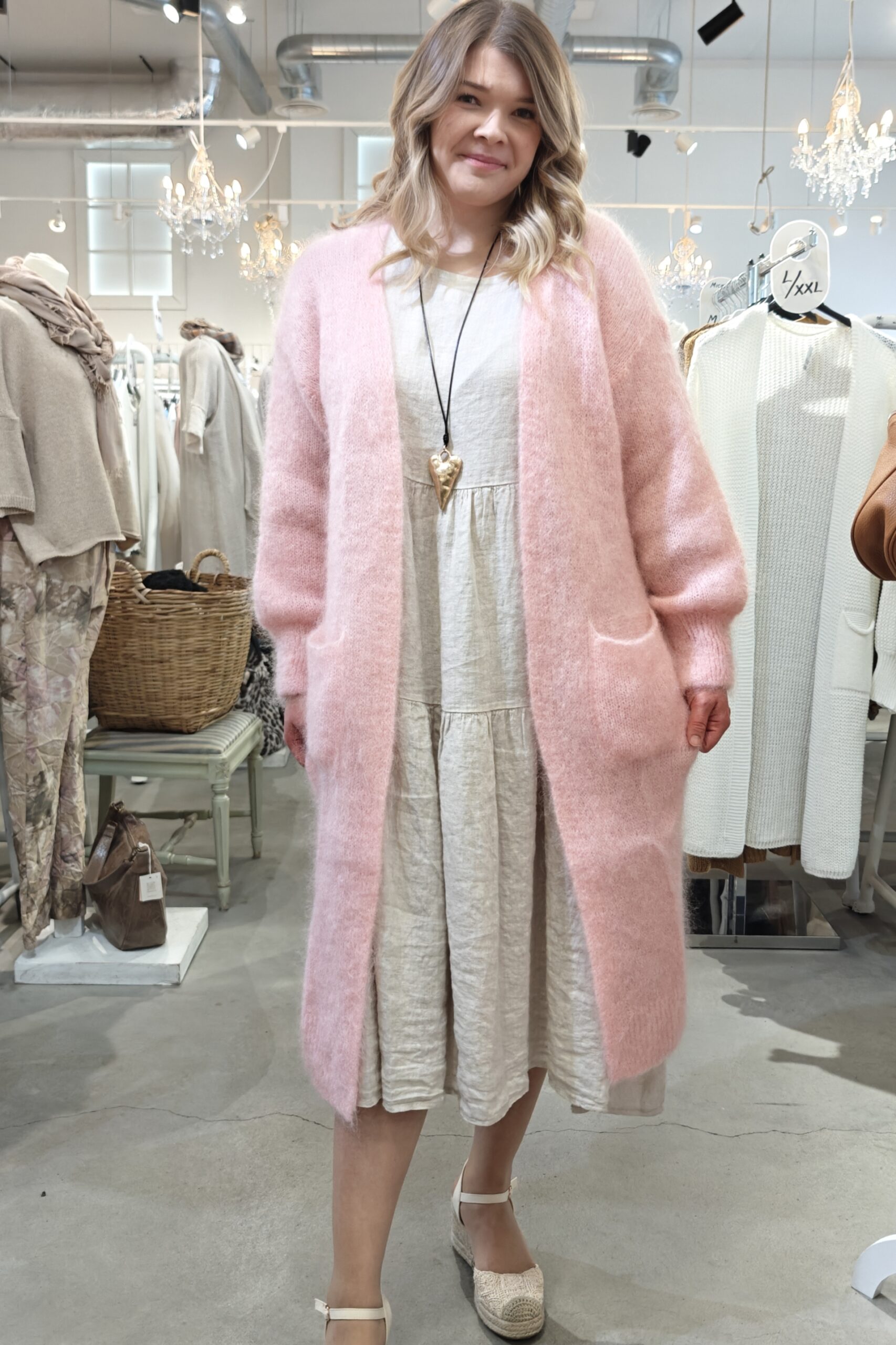 Aiden mohairneuletakki lämmin roosa Pellavatehdas